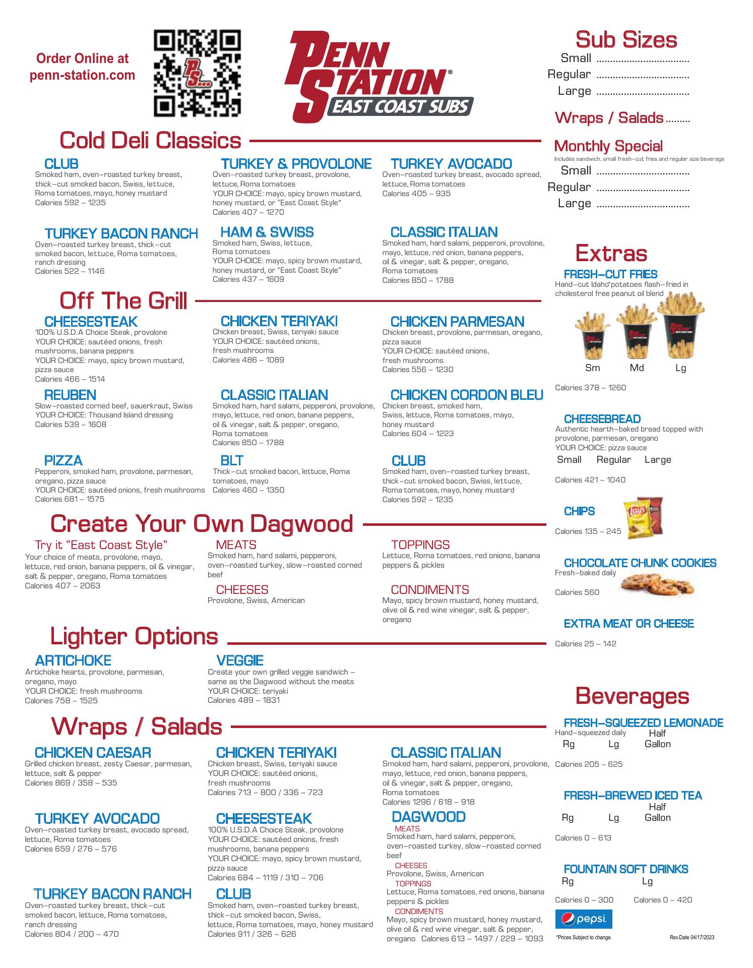 Penn Station Menu