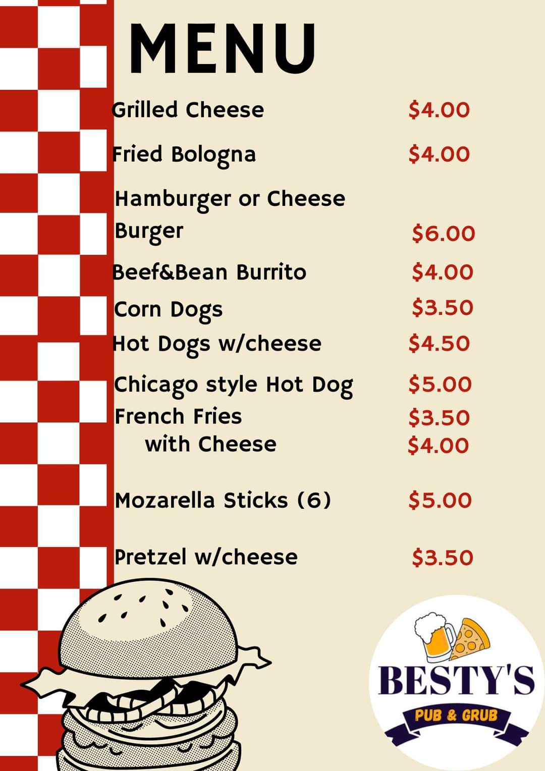 Besty's Pub n Grub -The Bucket Menu