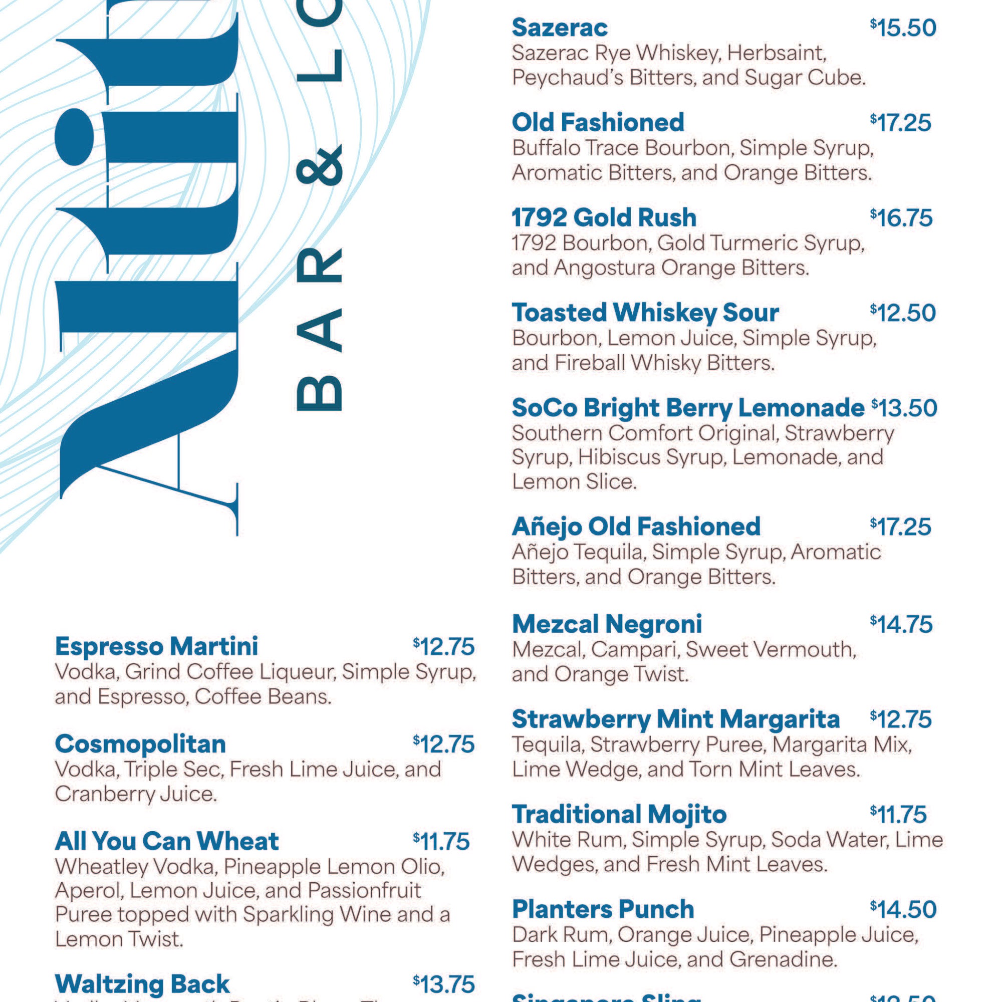 Altitude Bar & Lounge Menu