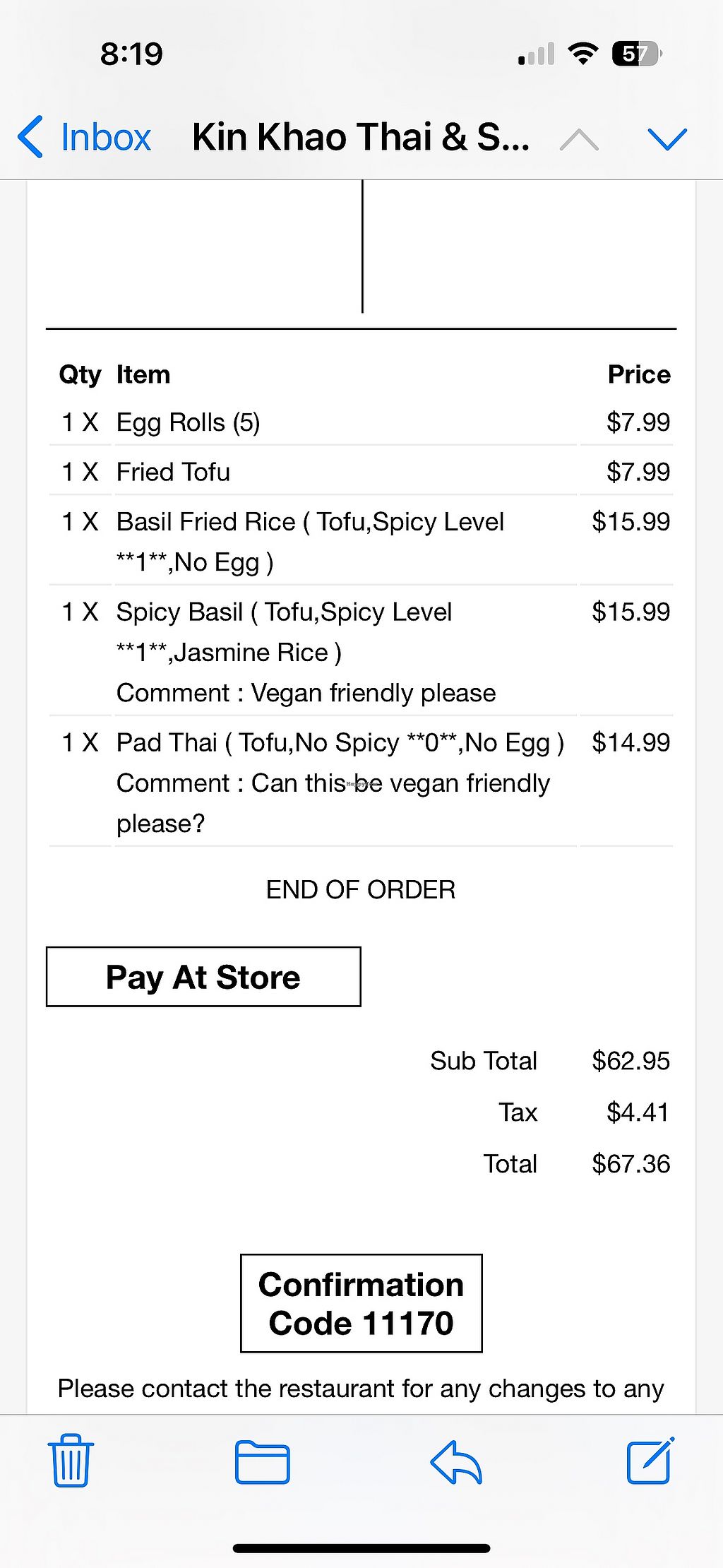 Kin Khao Thai and Sushi Menu