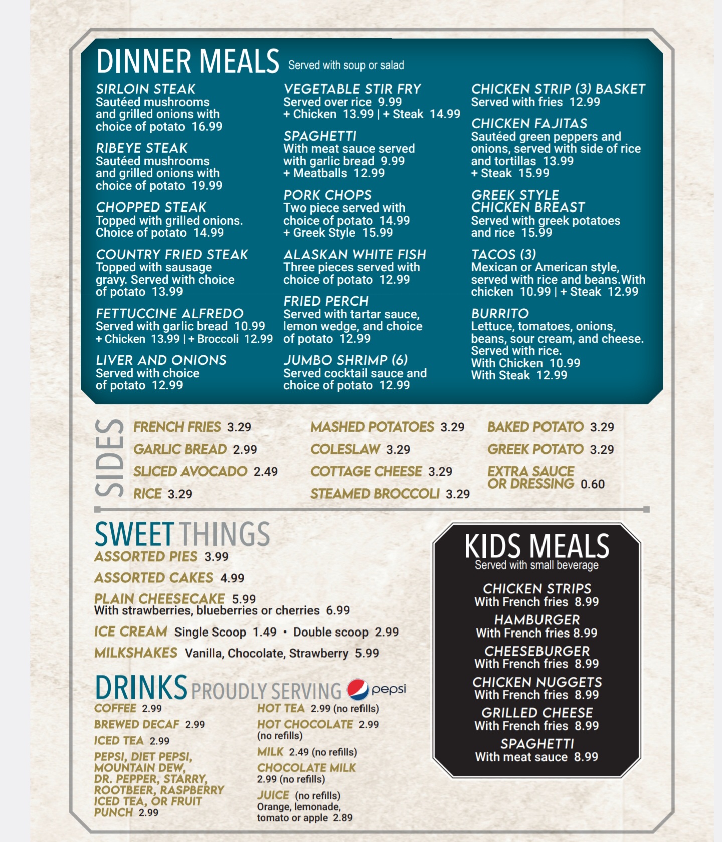 Dino's Family Restaurant Menu