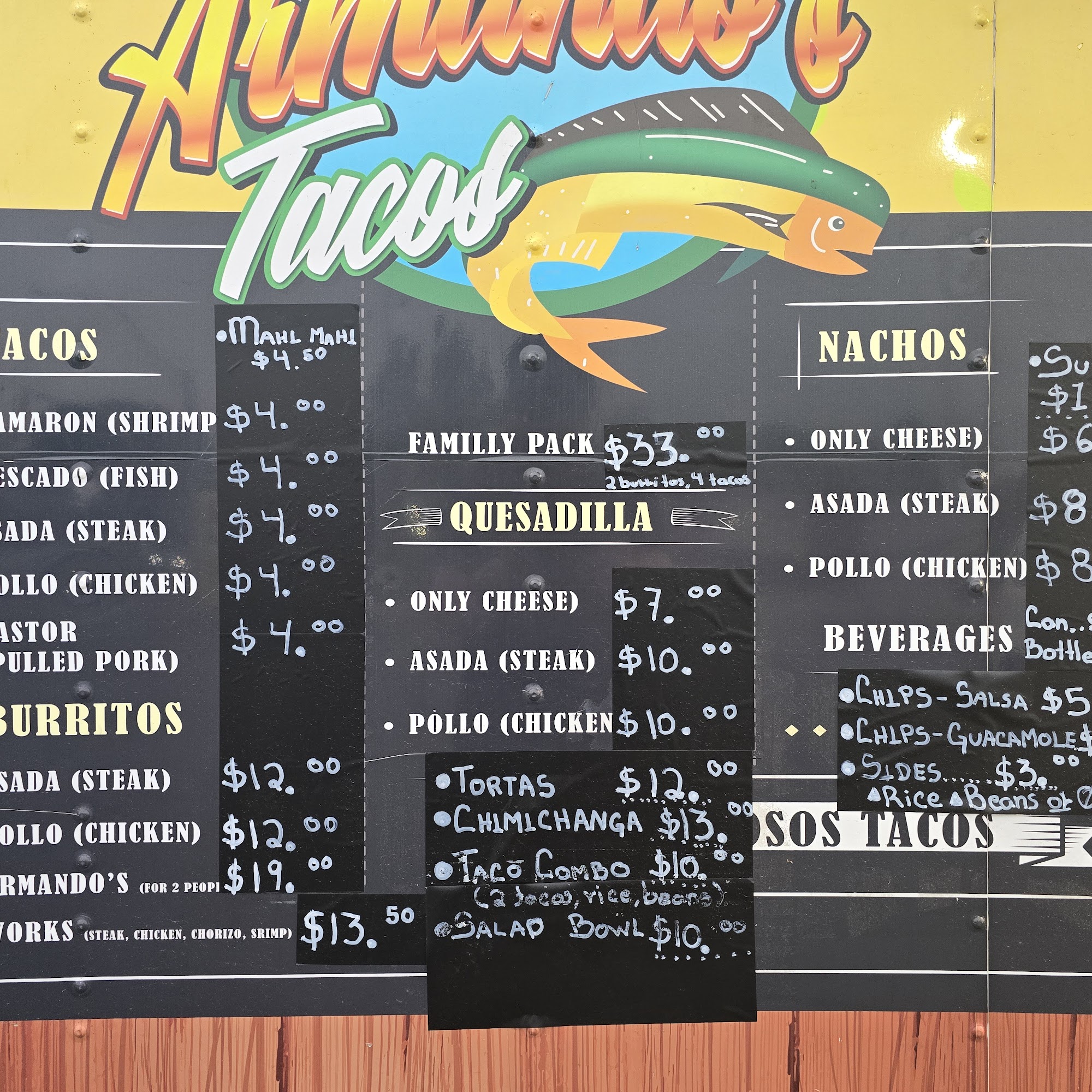 Armando’s tacos Menu