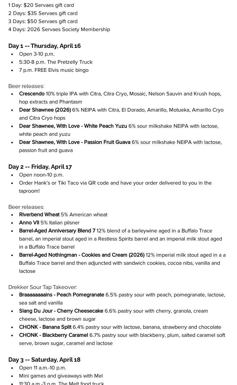 Servaes Brewing Co. - Riverfront Menu