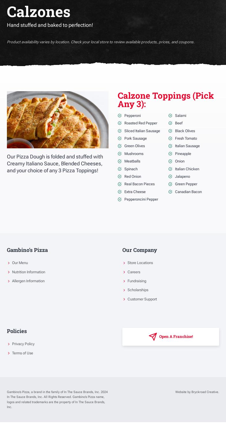 Gambino's Pizza Menu