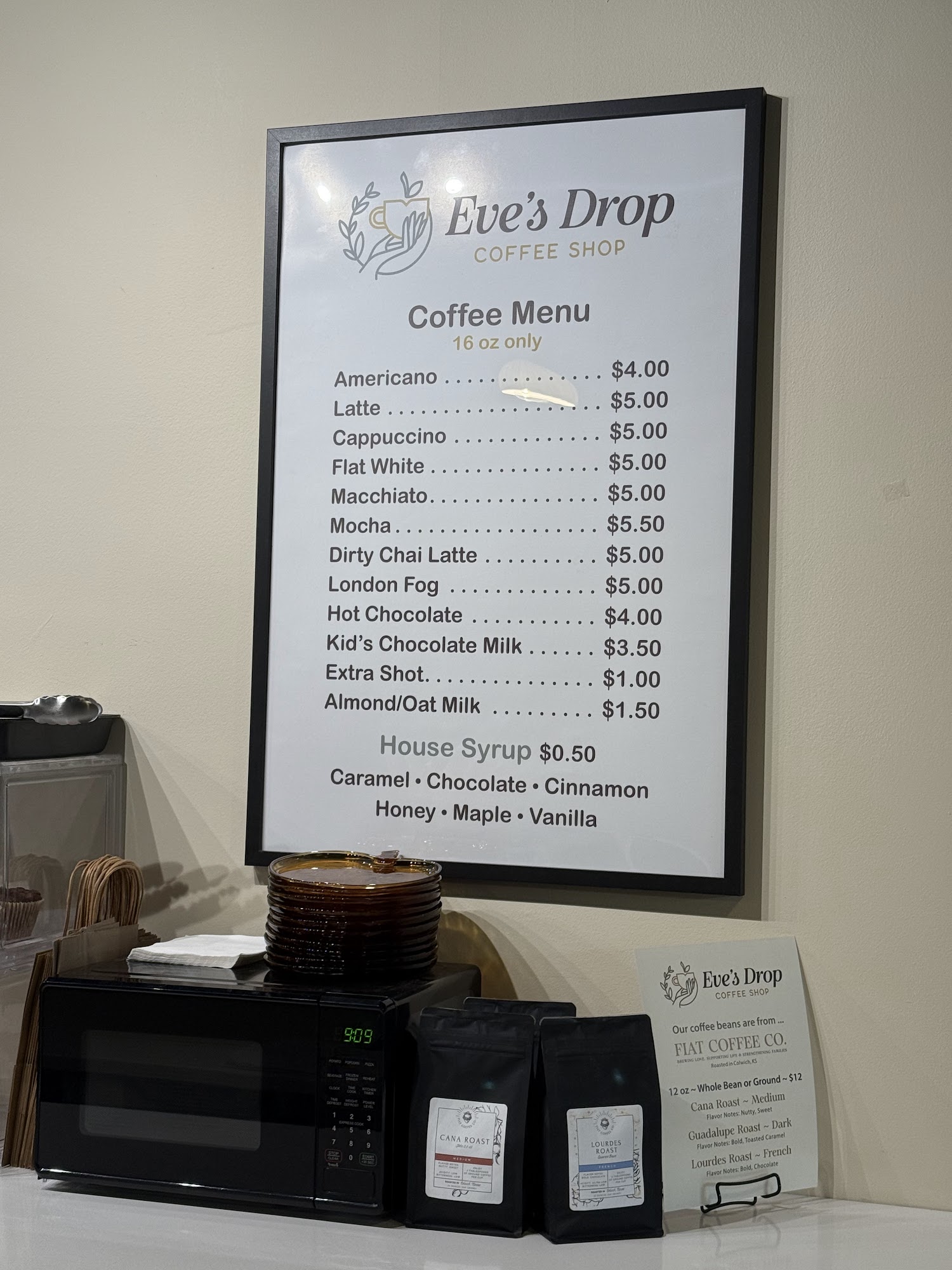 Eve's Drop Coffee Shop Menu