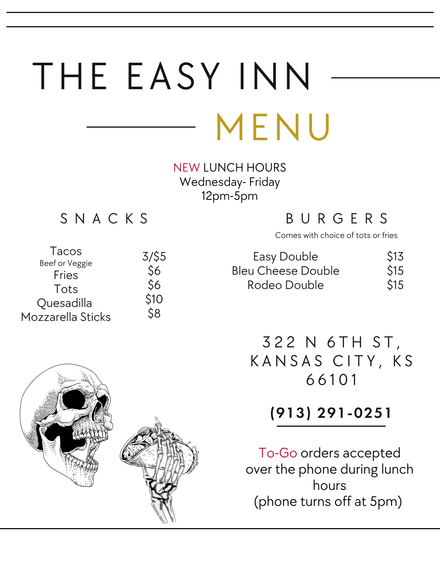 The Easy Inn Menu