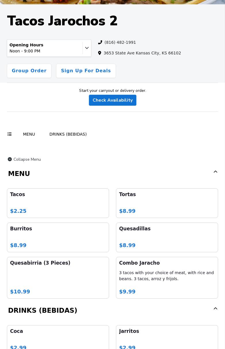 Tacos Jarochos 2 Menu