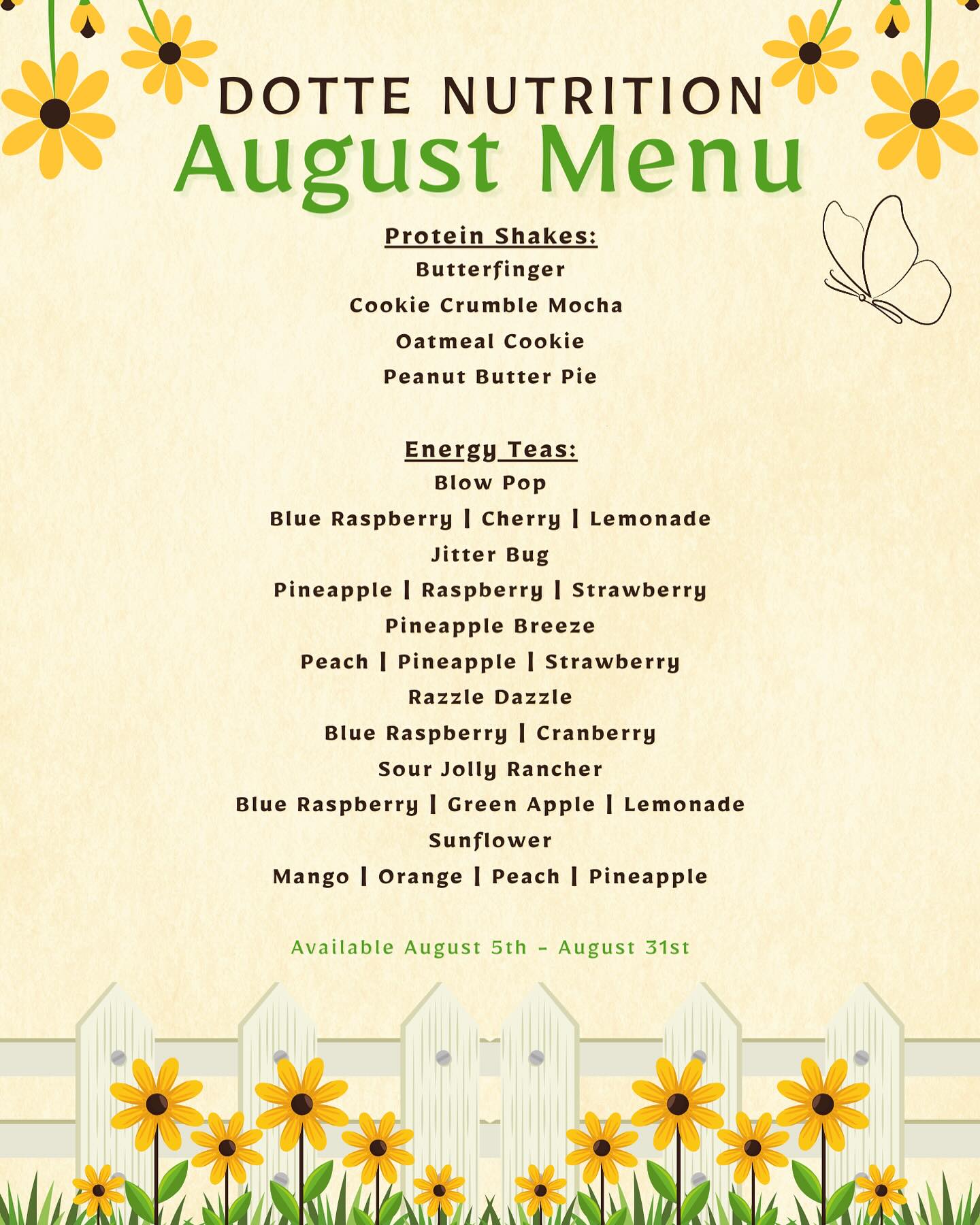 Dotte Nutrition & Boutique Menu