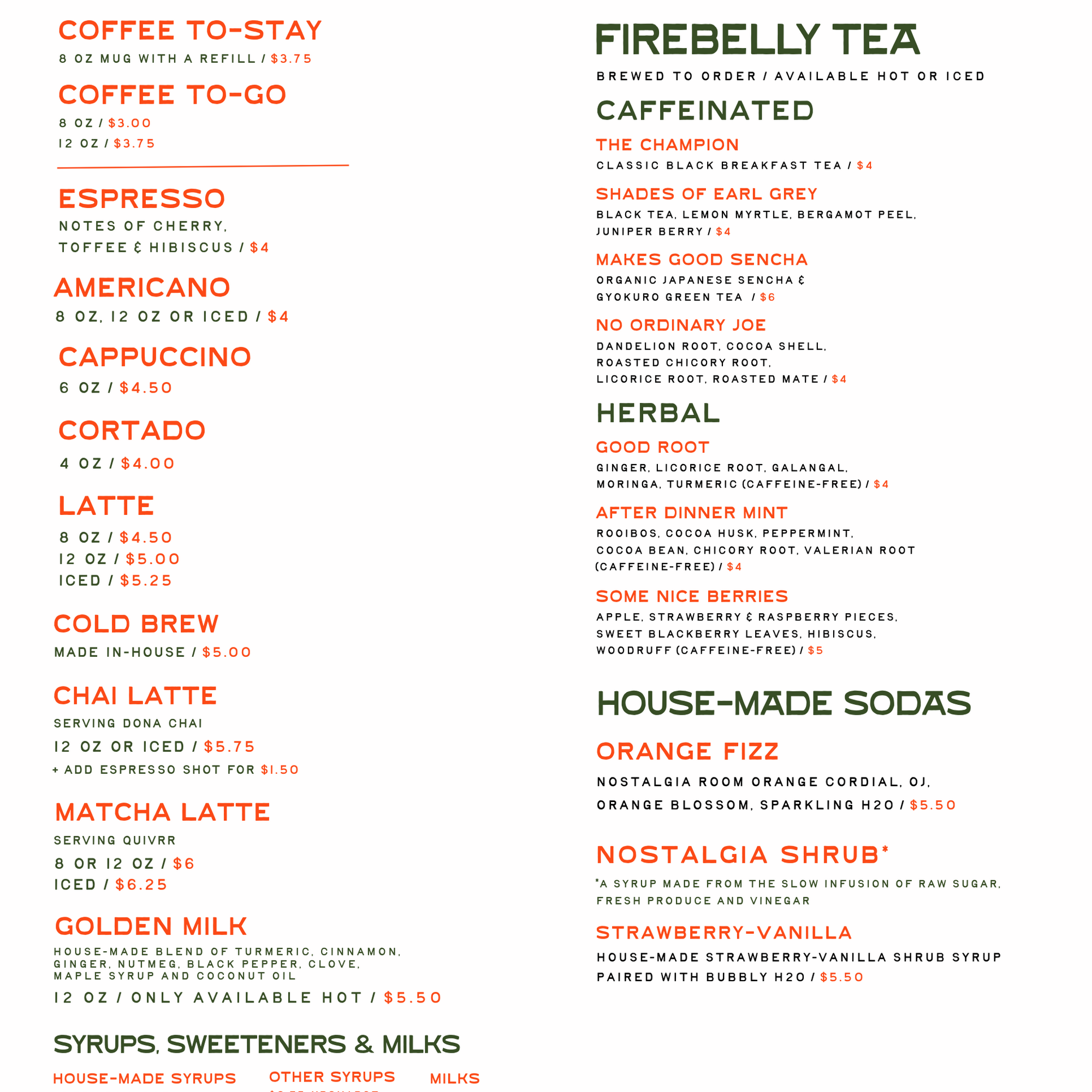 Nostalgia Room Menu