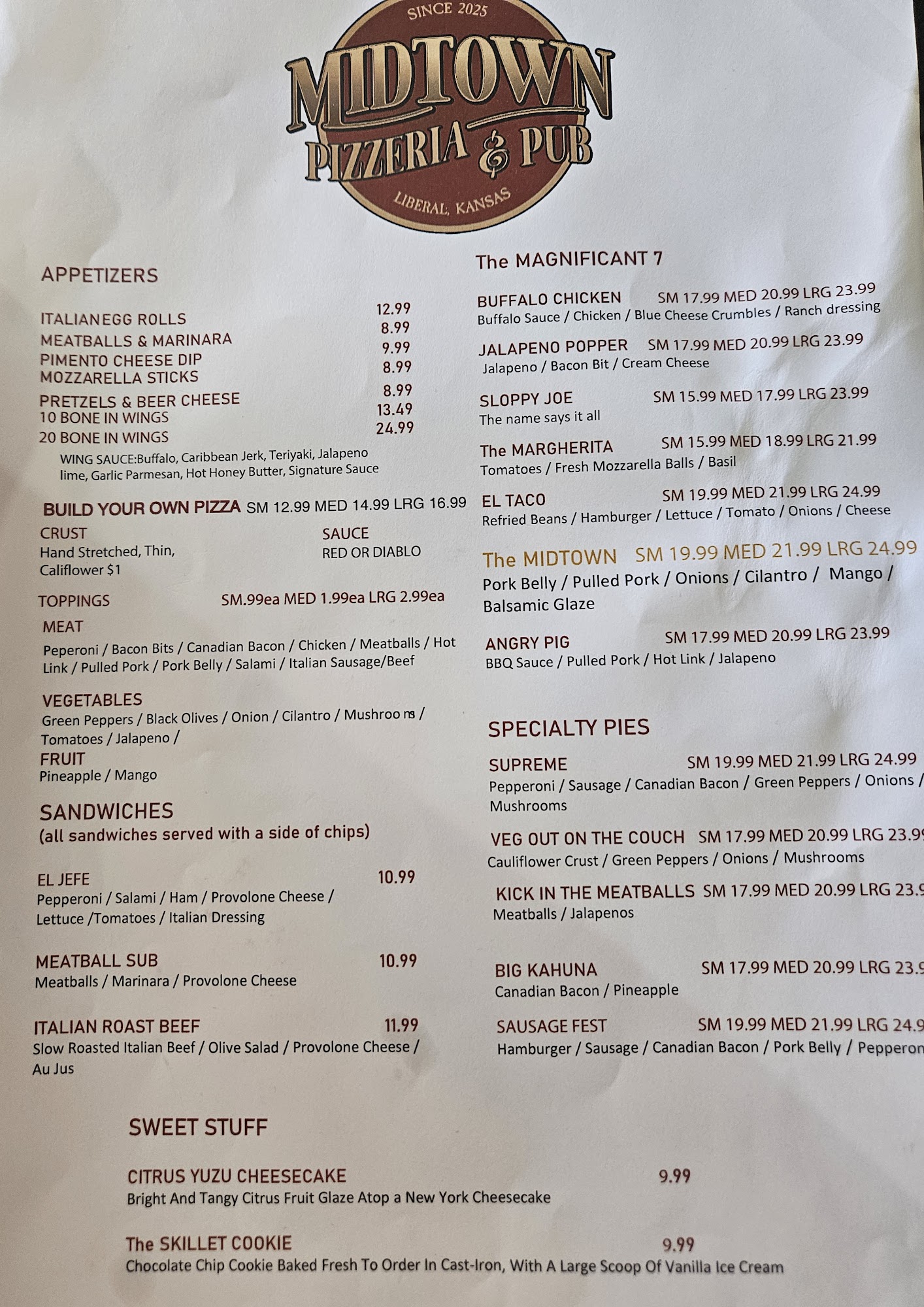 Midtown Pizzeria and Pub Menu