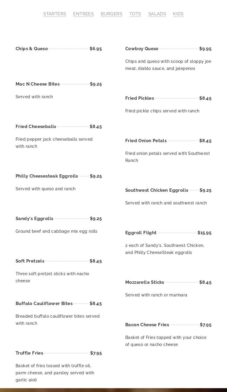 McCool's Bar + Kitchen Menu