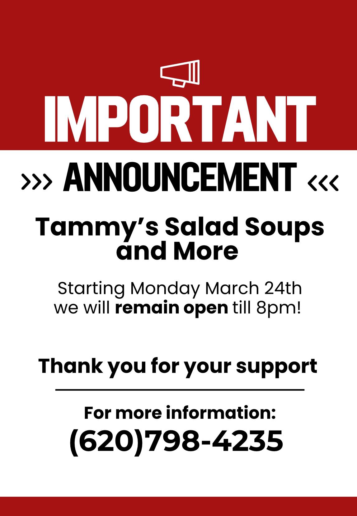 Tammy's Salad Soups and More Menu
