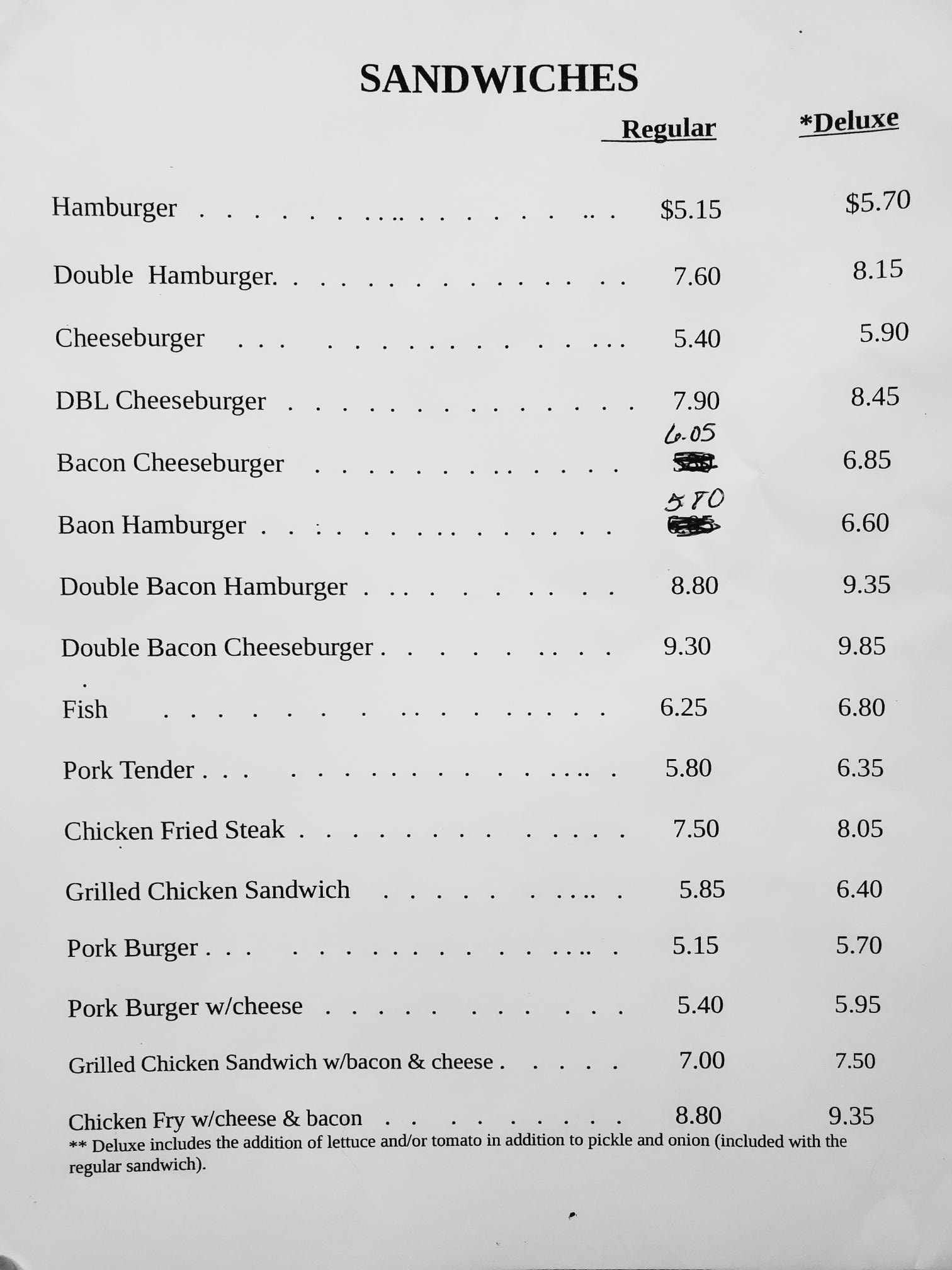 Cougar's Den Menu