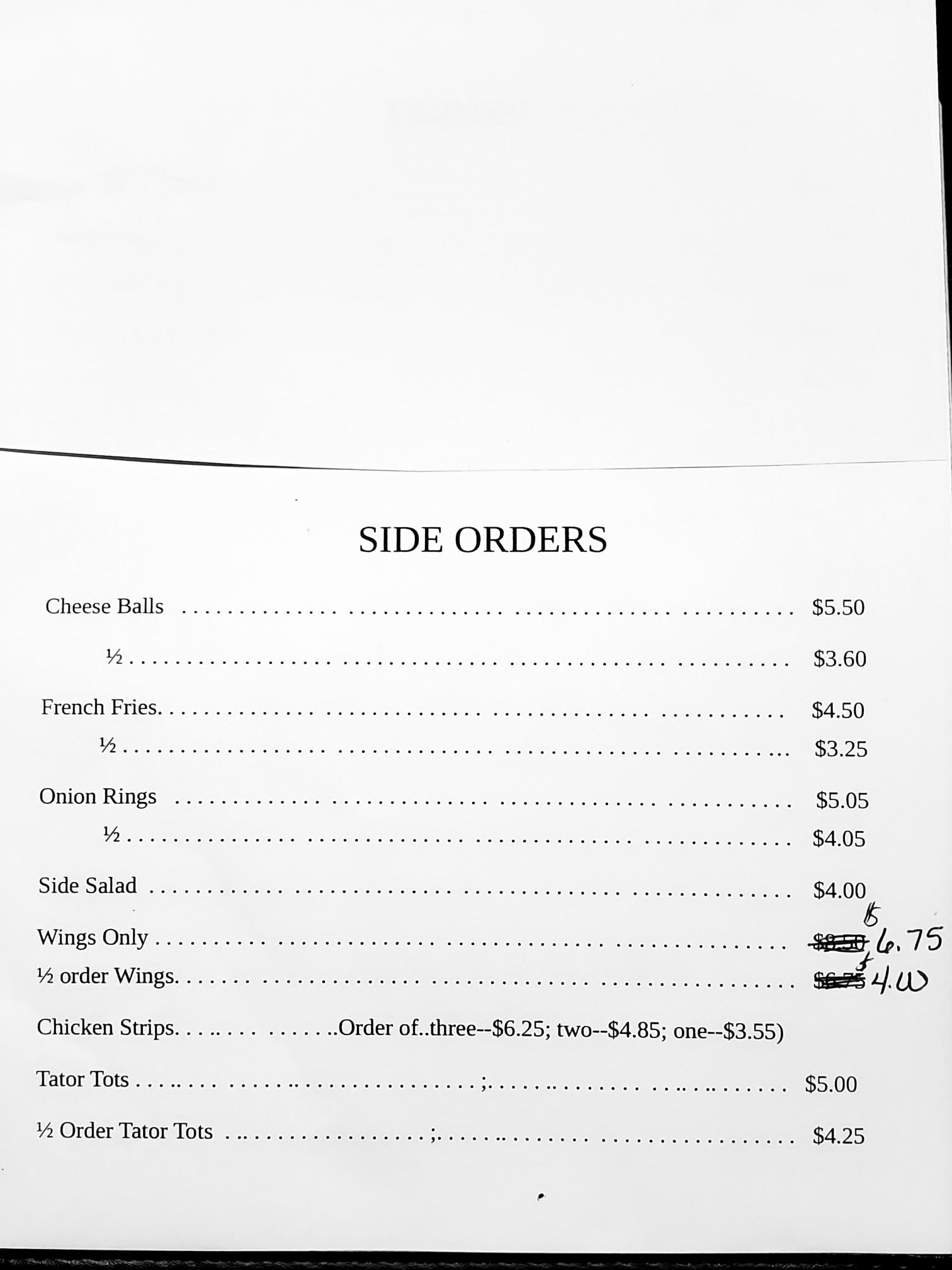 Cougar's Den Menu