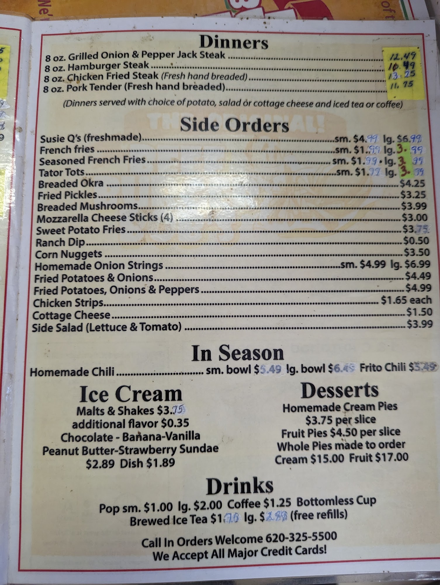 Beef Burger Bob's Menu