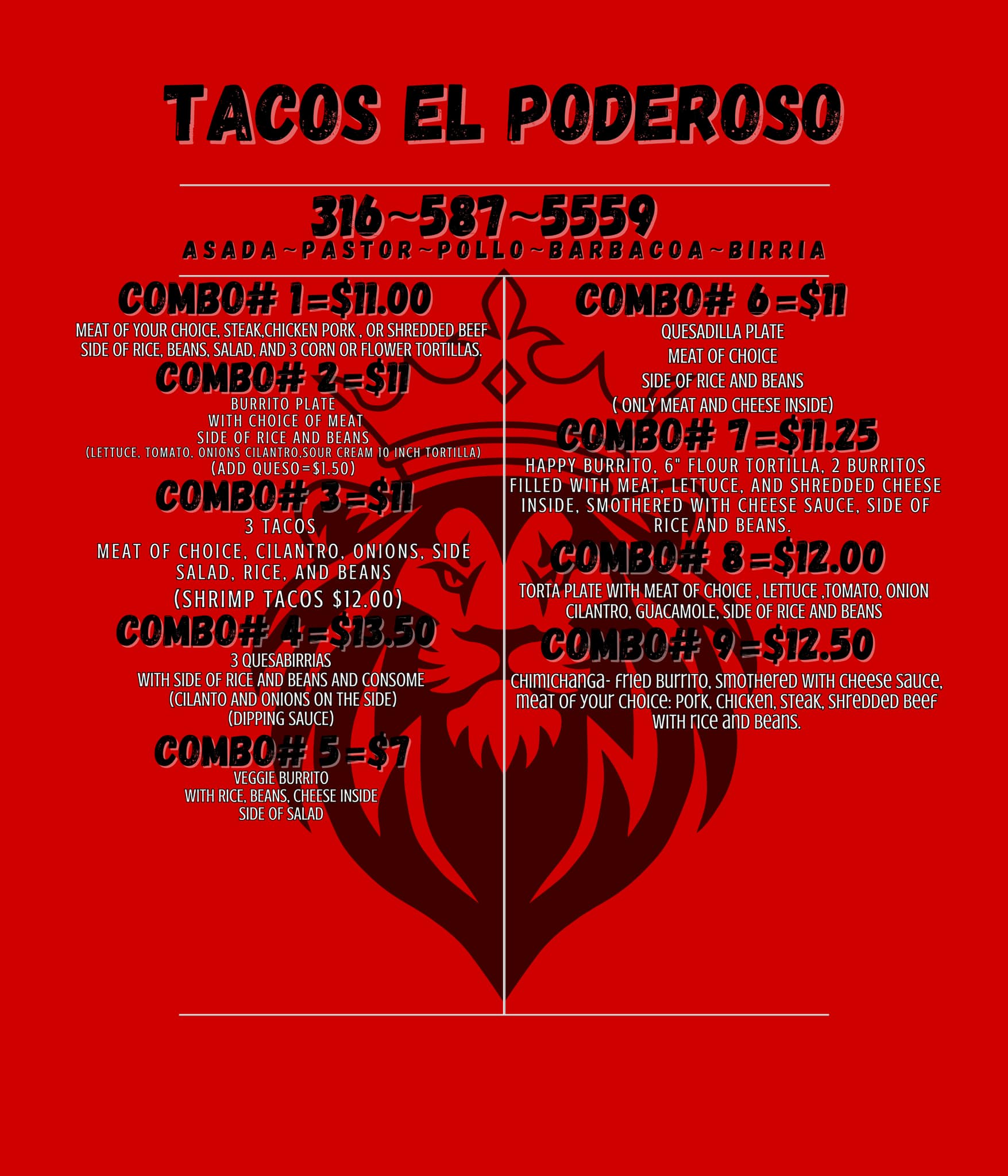 Tacos el poderoso LLC Menu