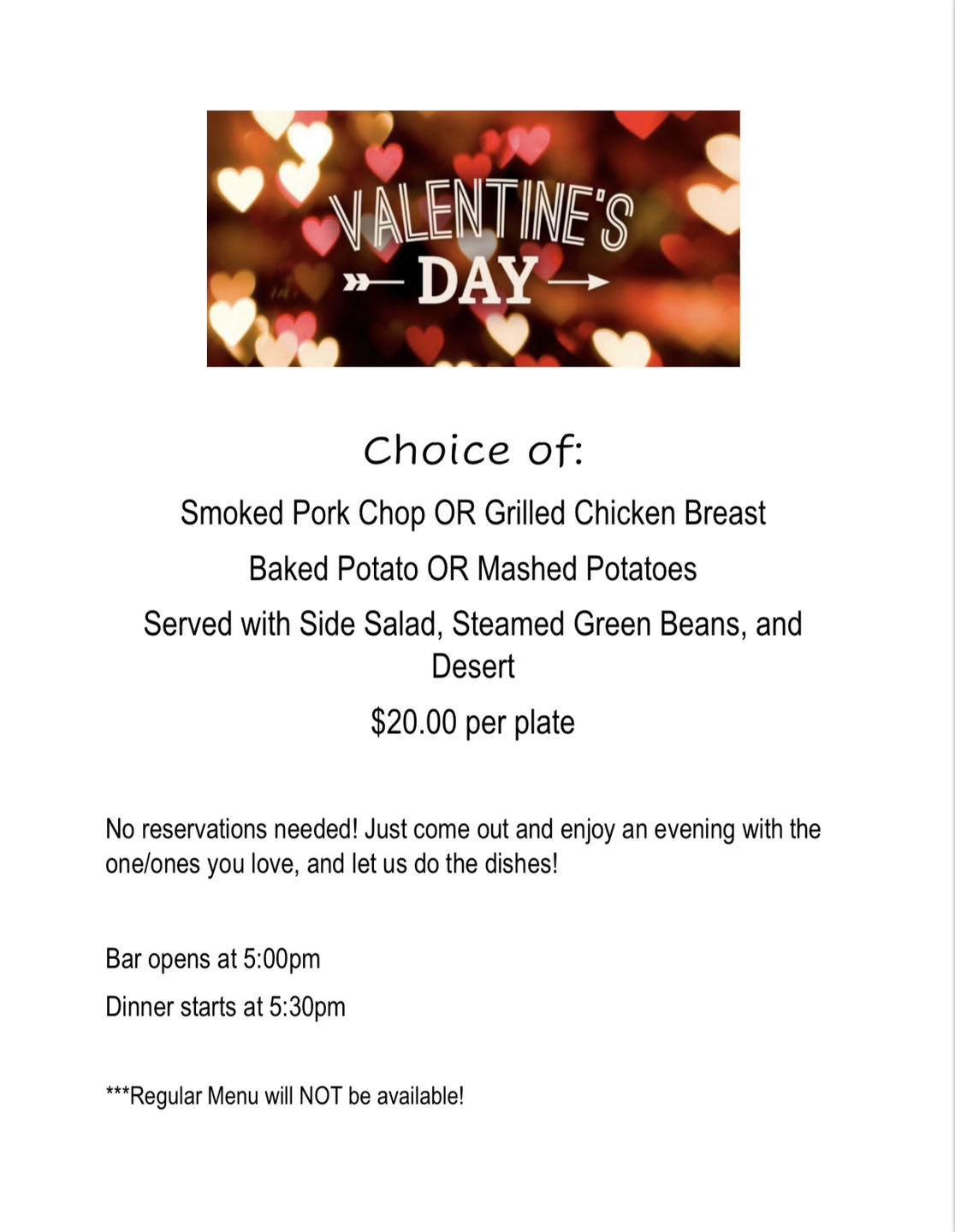 Fraternal Order of Eagles #3288 Menu