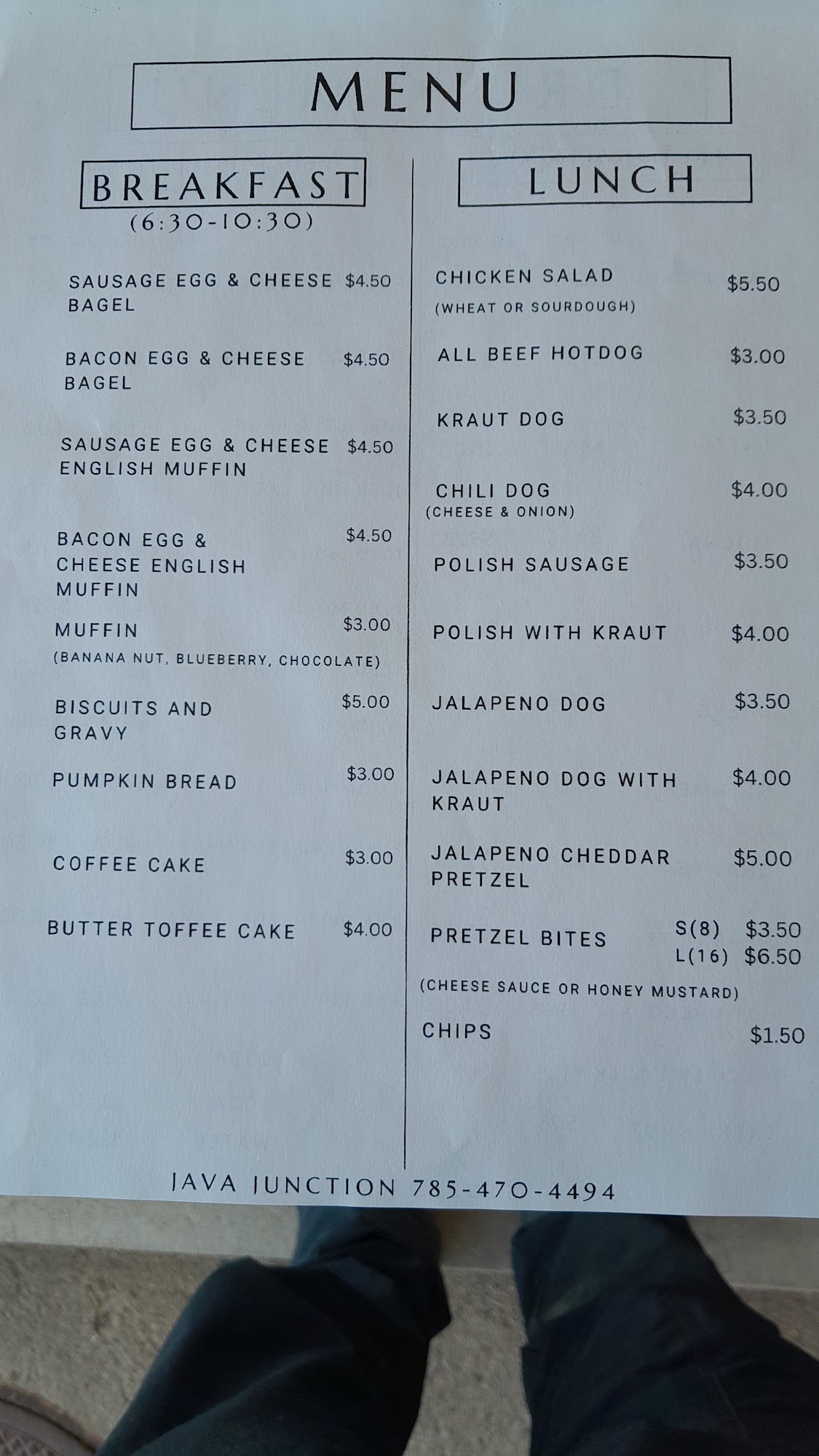 Java Junction Menu