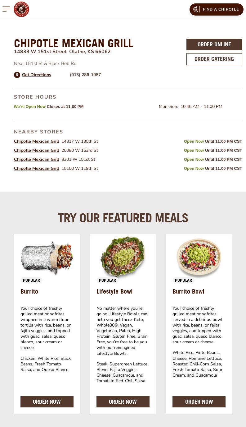 Chipotle Mexican Grill Menu