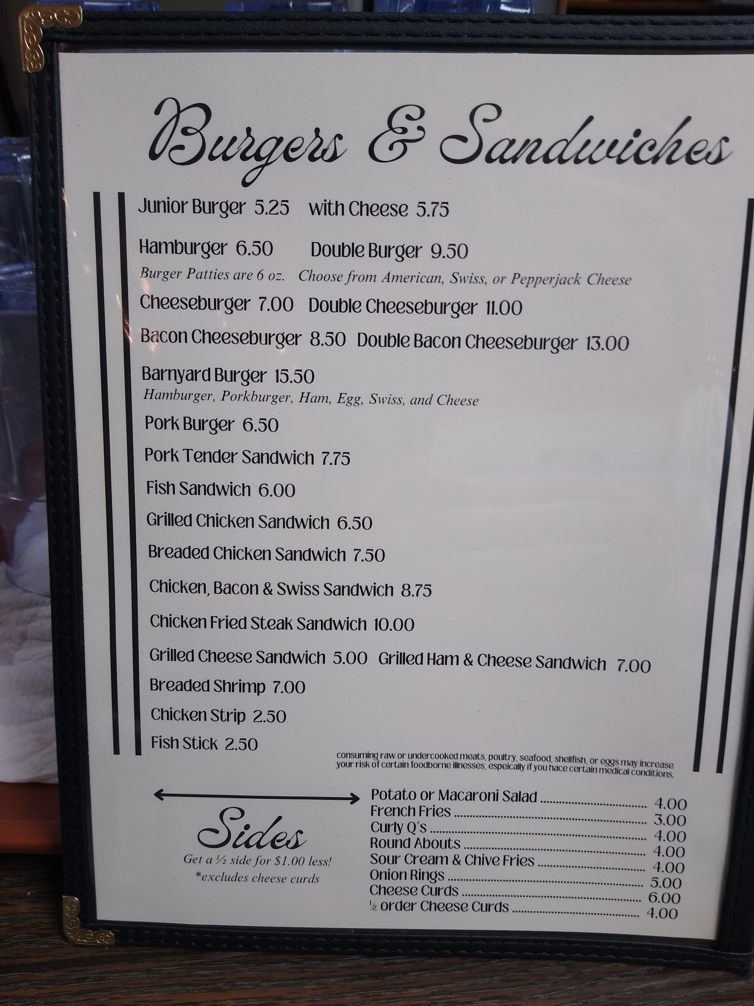 Palmer Cafe Menu