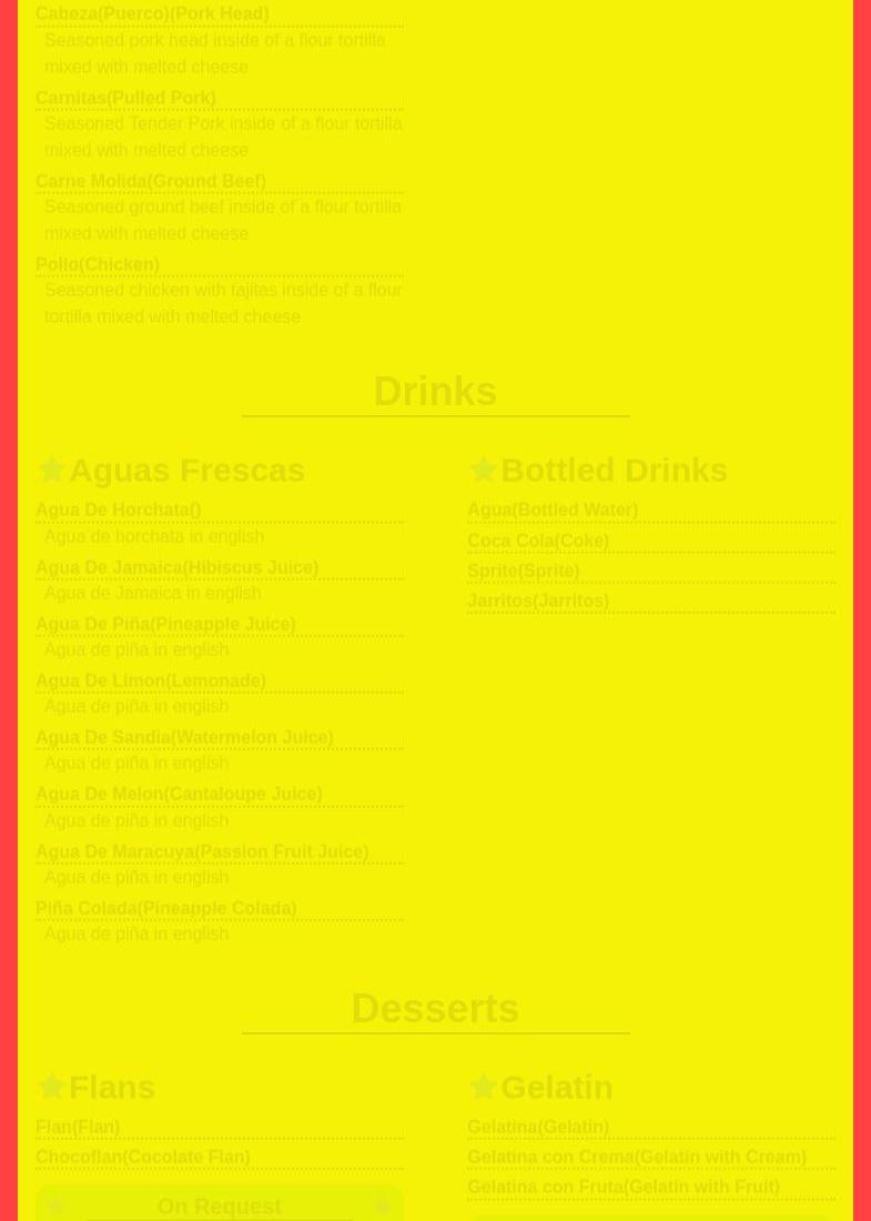 Conchis Cuisine Menu