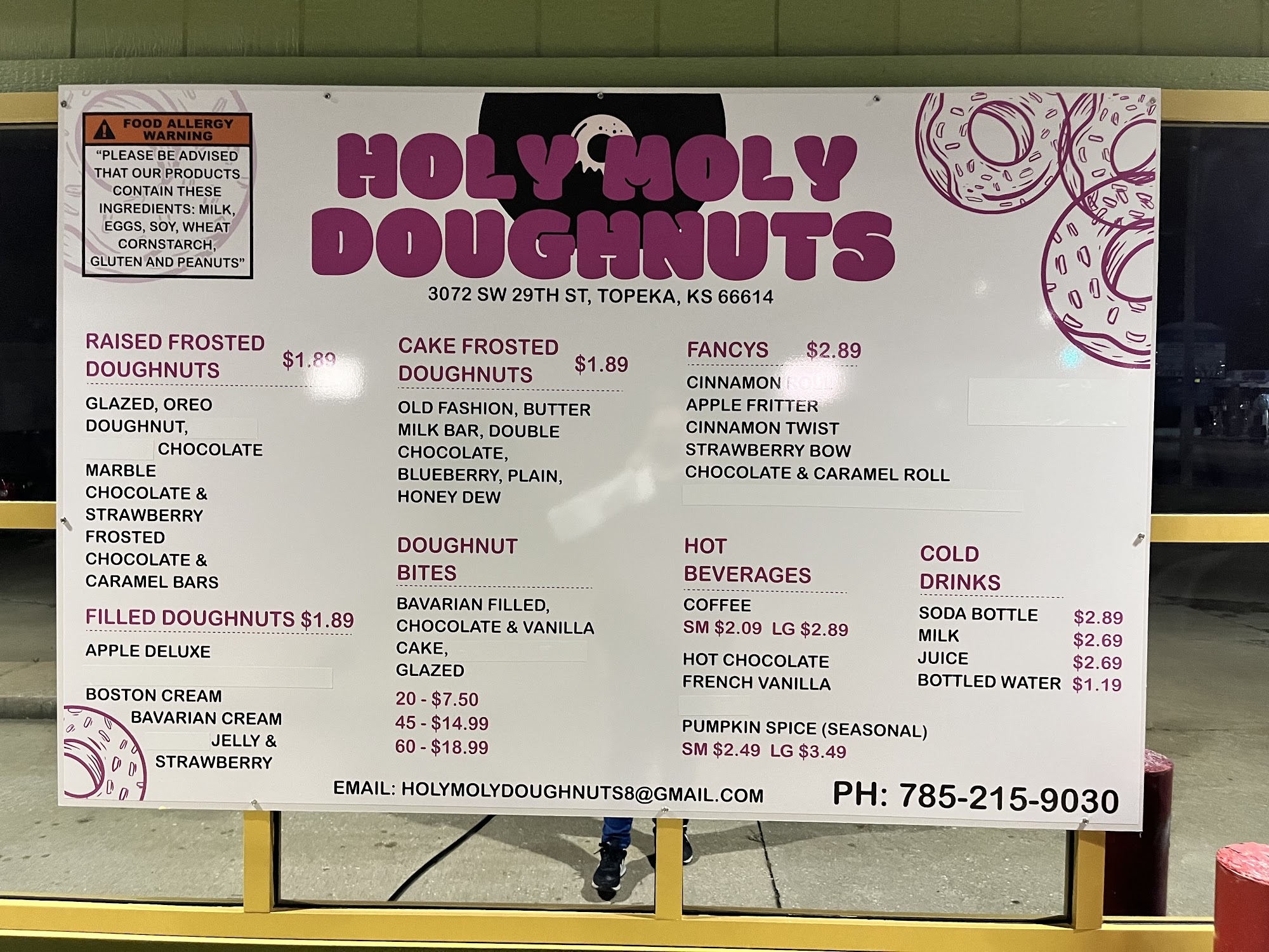 Holy Moly Doughnuts Menu