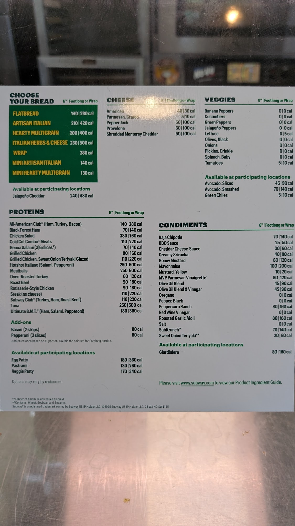 Subway Menu