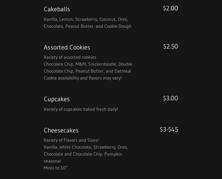 J.Rae's Bakery Wichita Menu