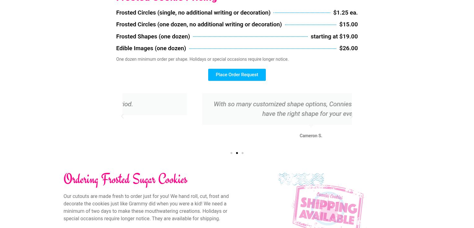 Connie's Cookies Menu