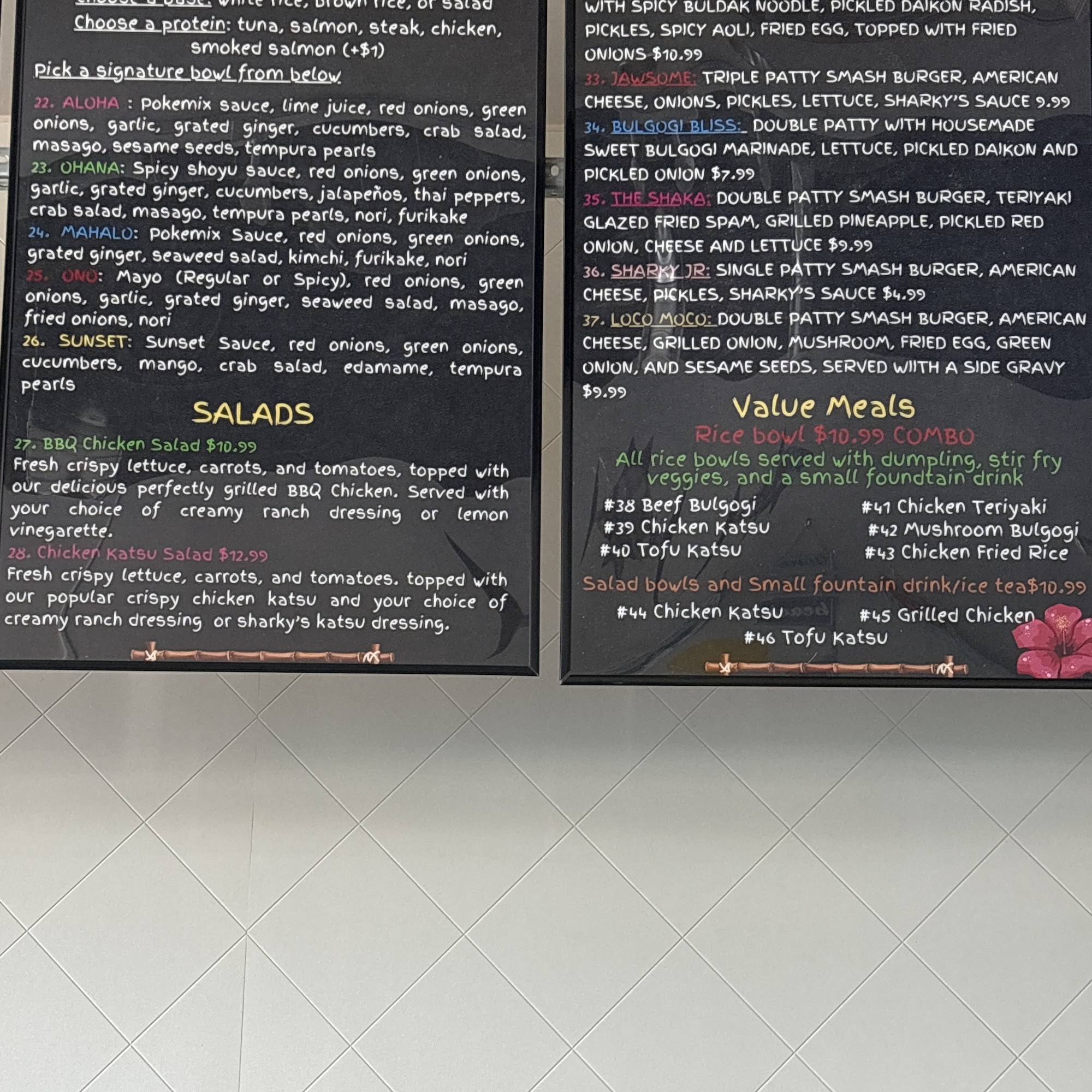 Sharky's Menu