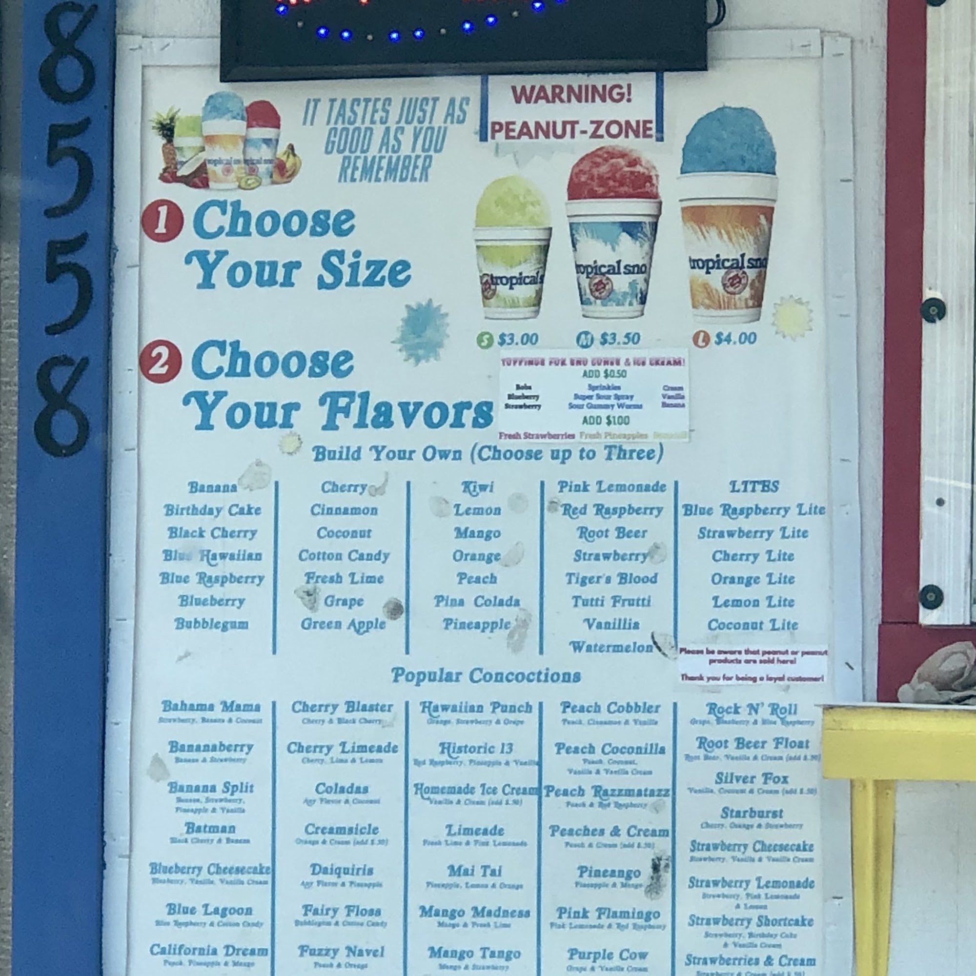 Tropical SNO Menu