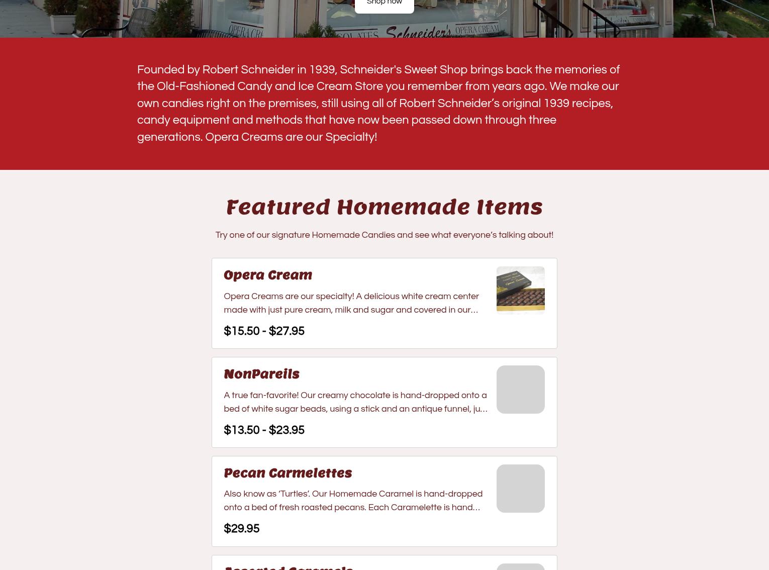 Schneider's Sweet Shop: Homemade Candies & Ice Cream Menu