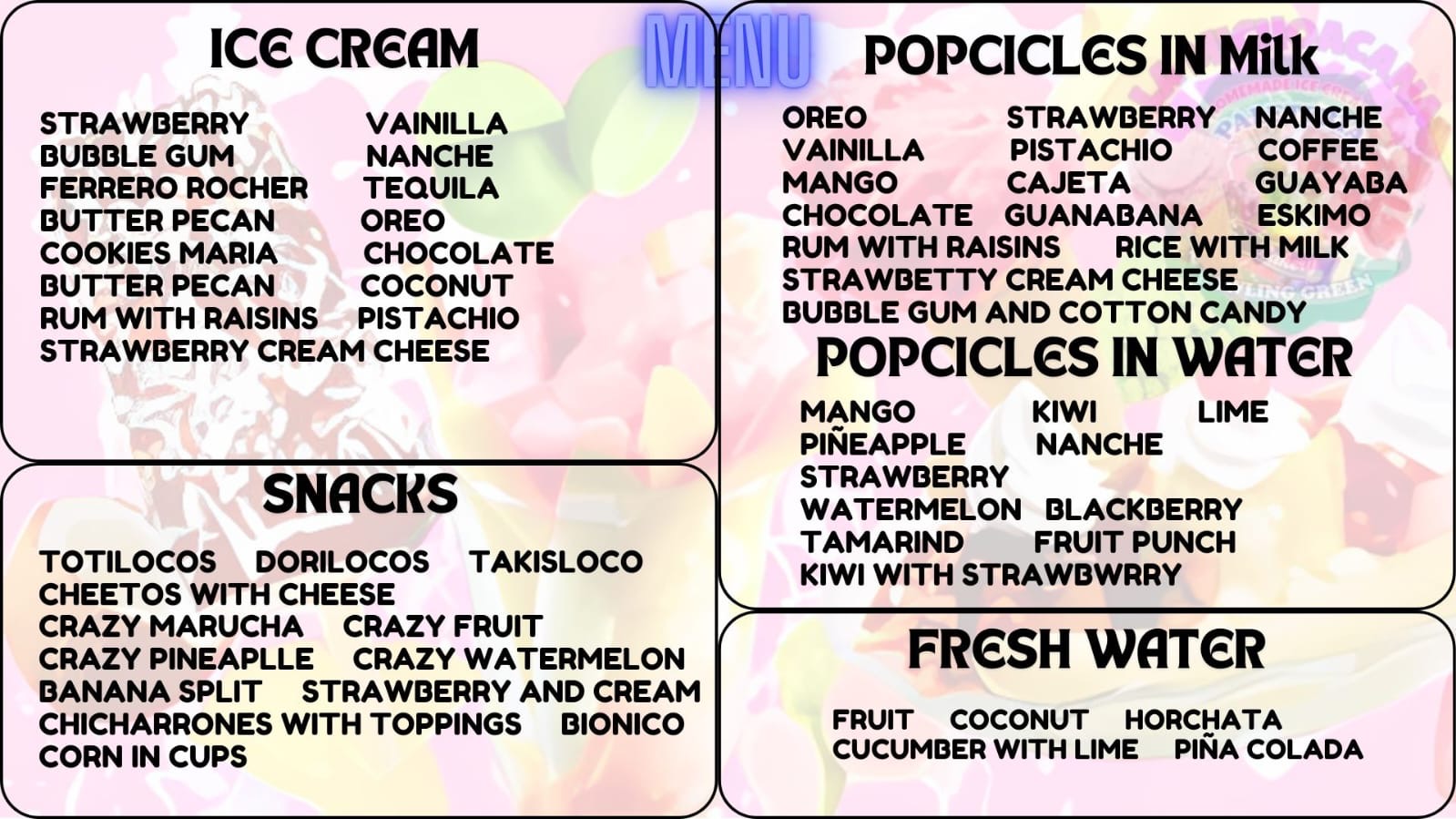 La Michoacana Menu