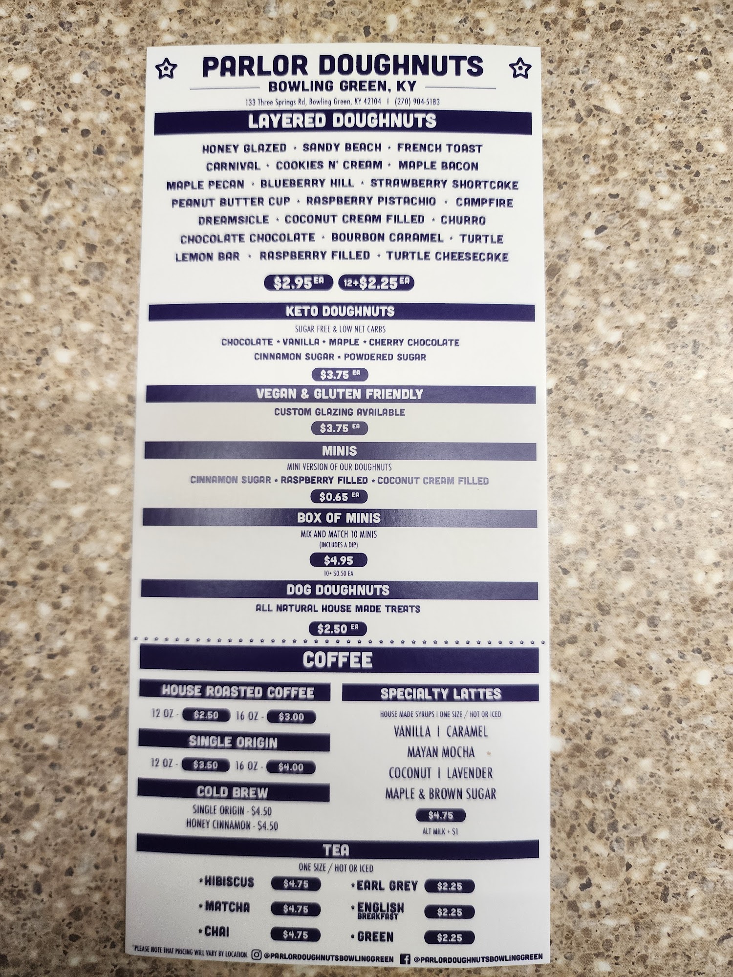 Parlor Doughnuts Bowling Green Menu