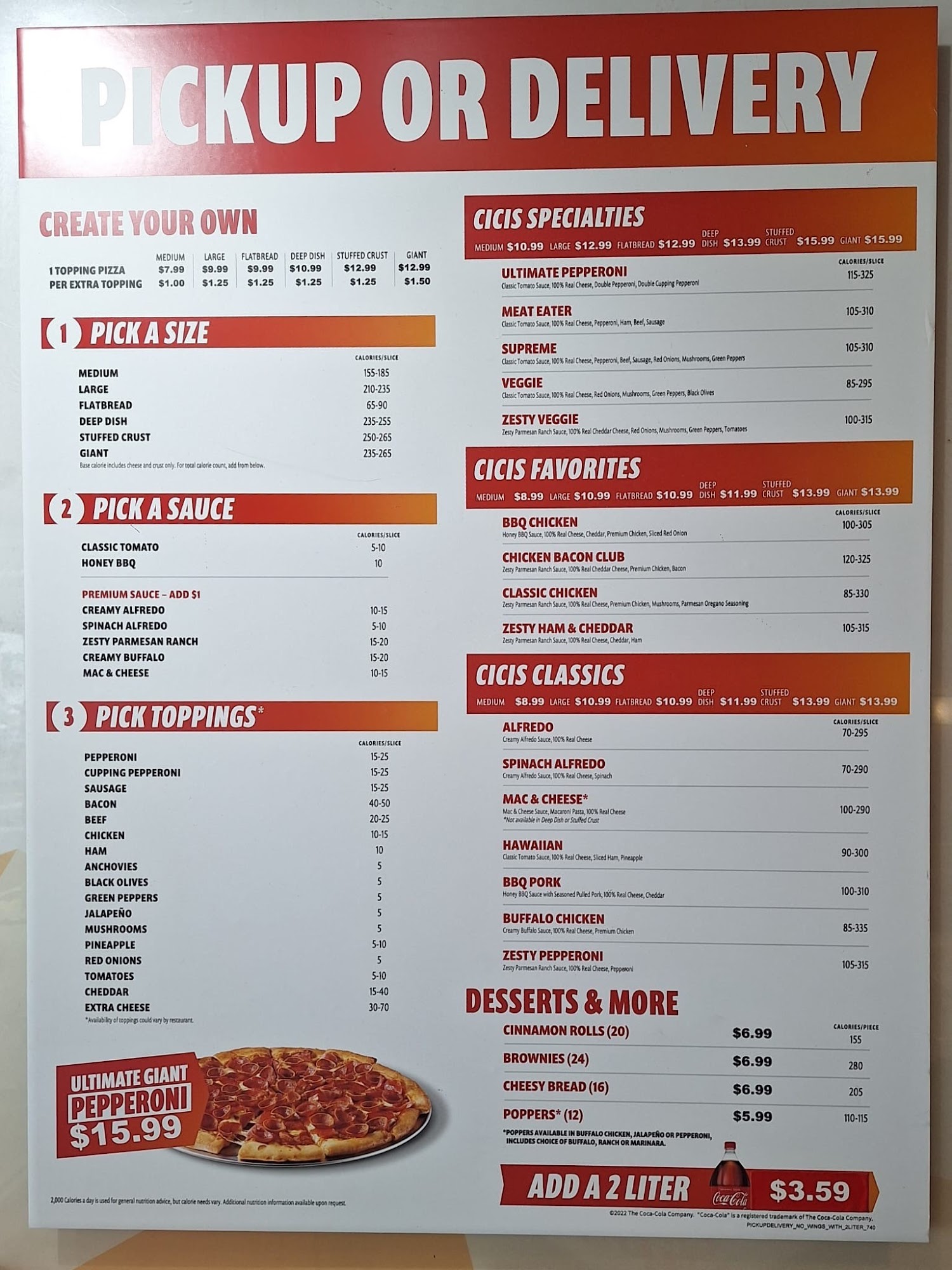 Cicis Pizza Menu