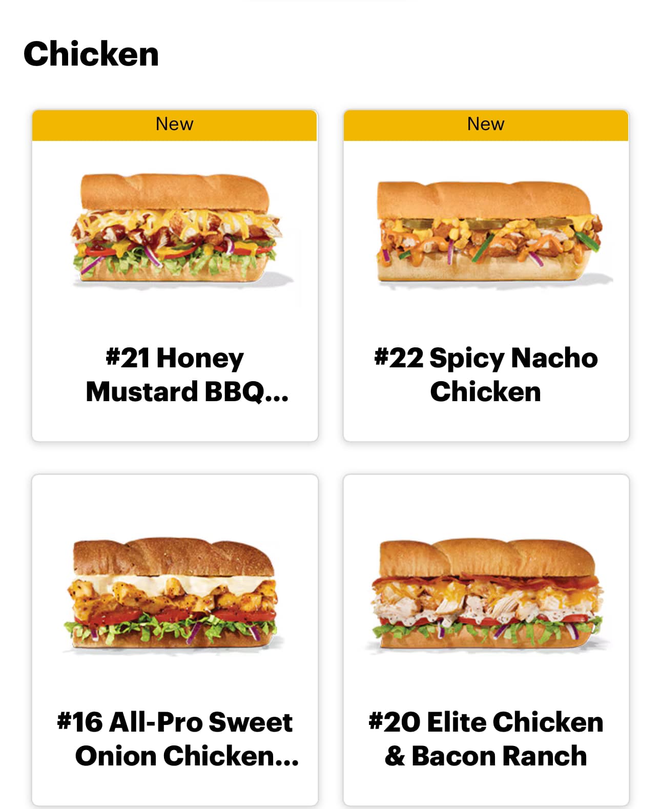 Subway Menu