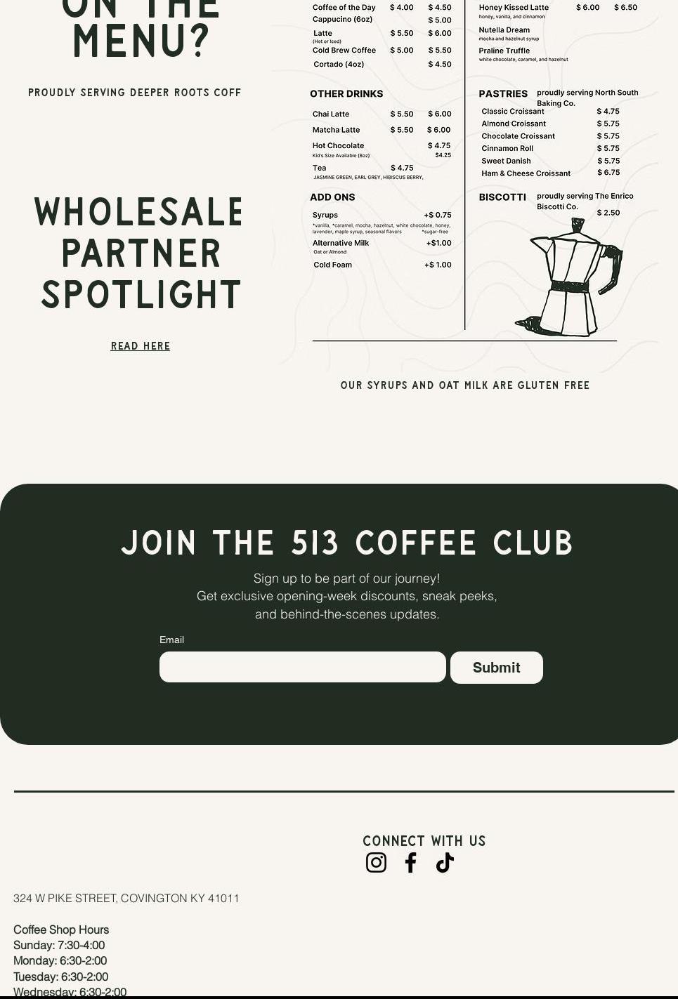 513 Coffee Menu
