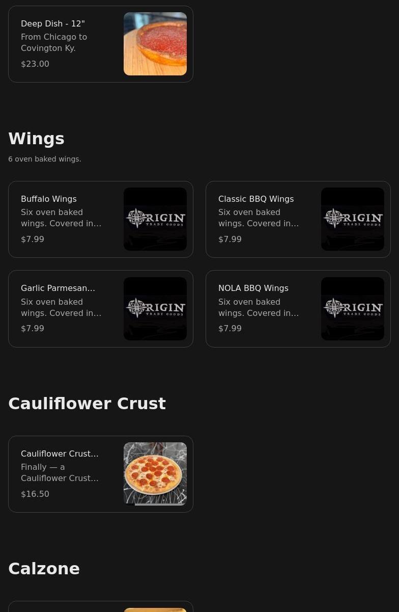 Ghost Kitchen Pizza Menu