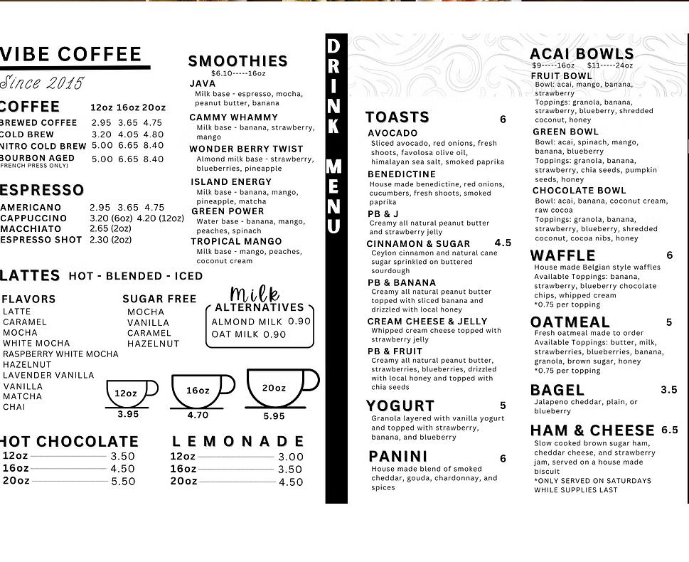 Vibe Coffee North Dixie Menu