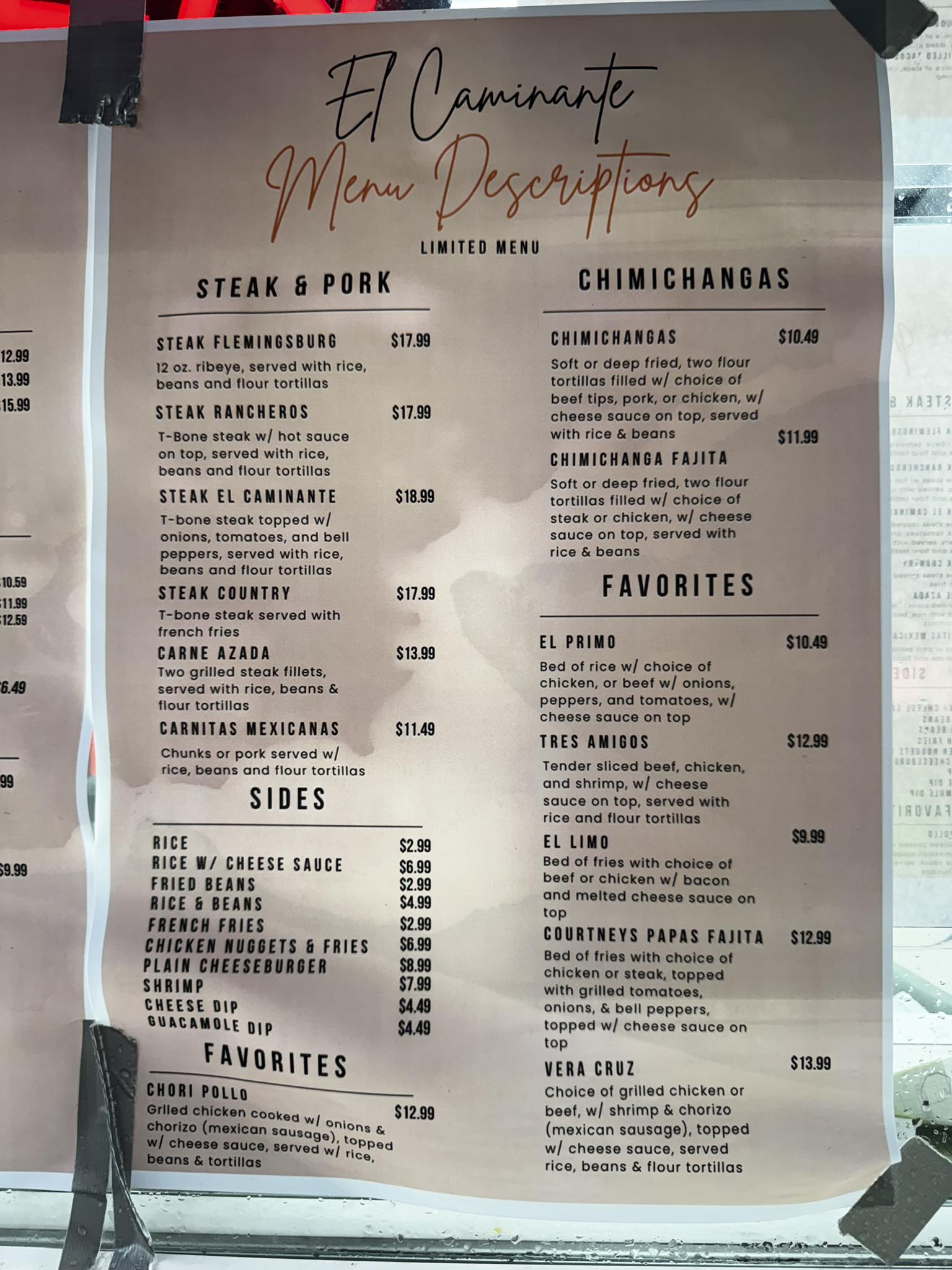 Mexican Restaurant Menu