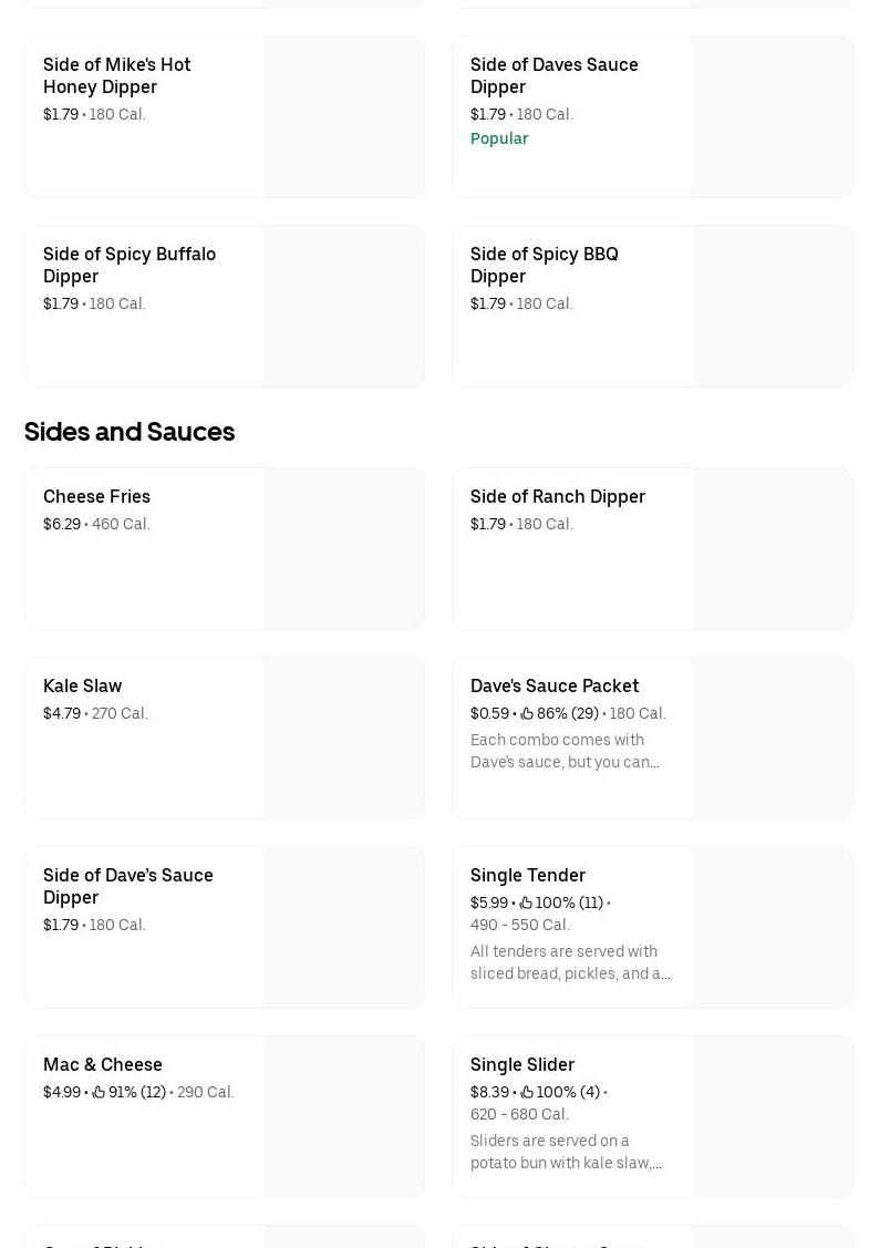 Dave’s Hot Chicken Menu