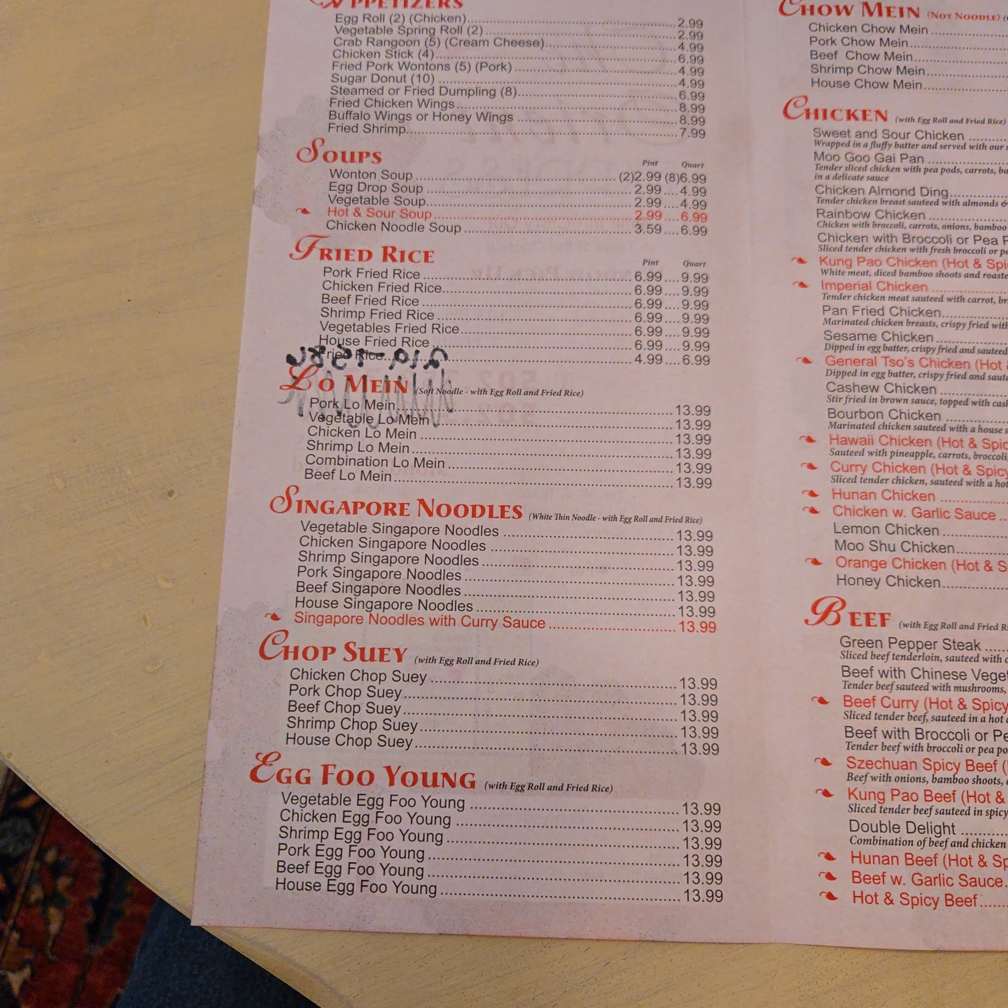 Orient Express Menu