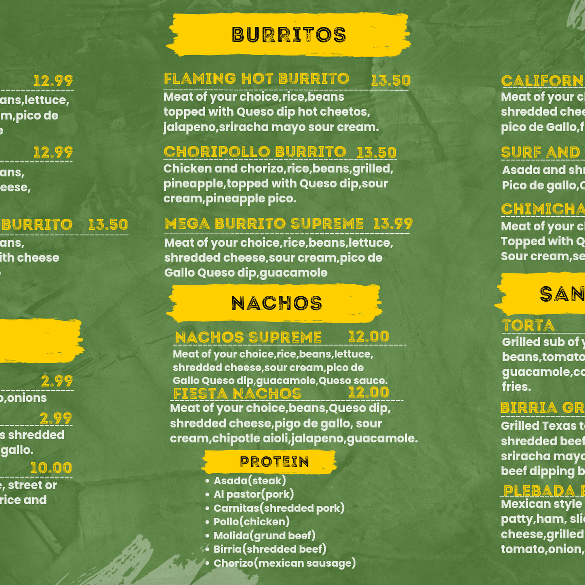 La plebada Colombian Delights Menu