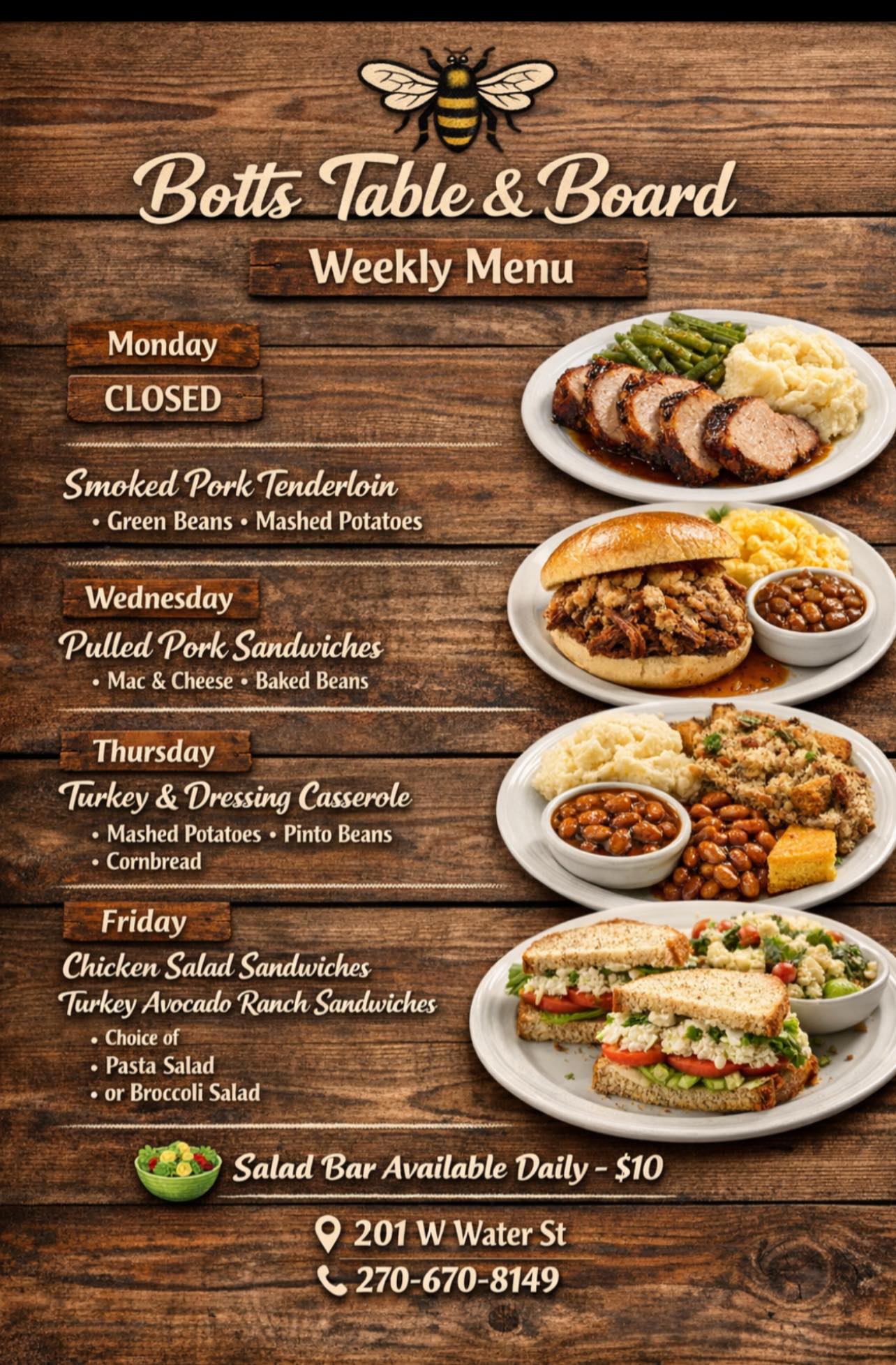 Botts Table and Board Menu