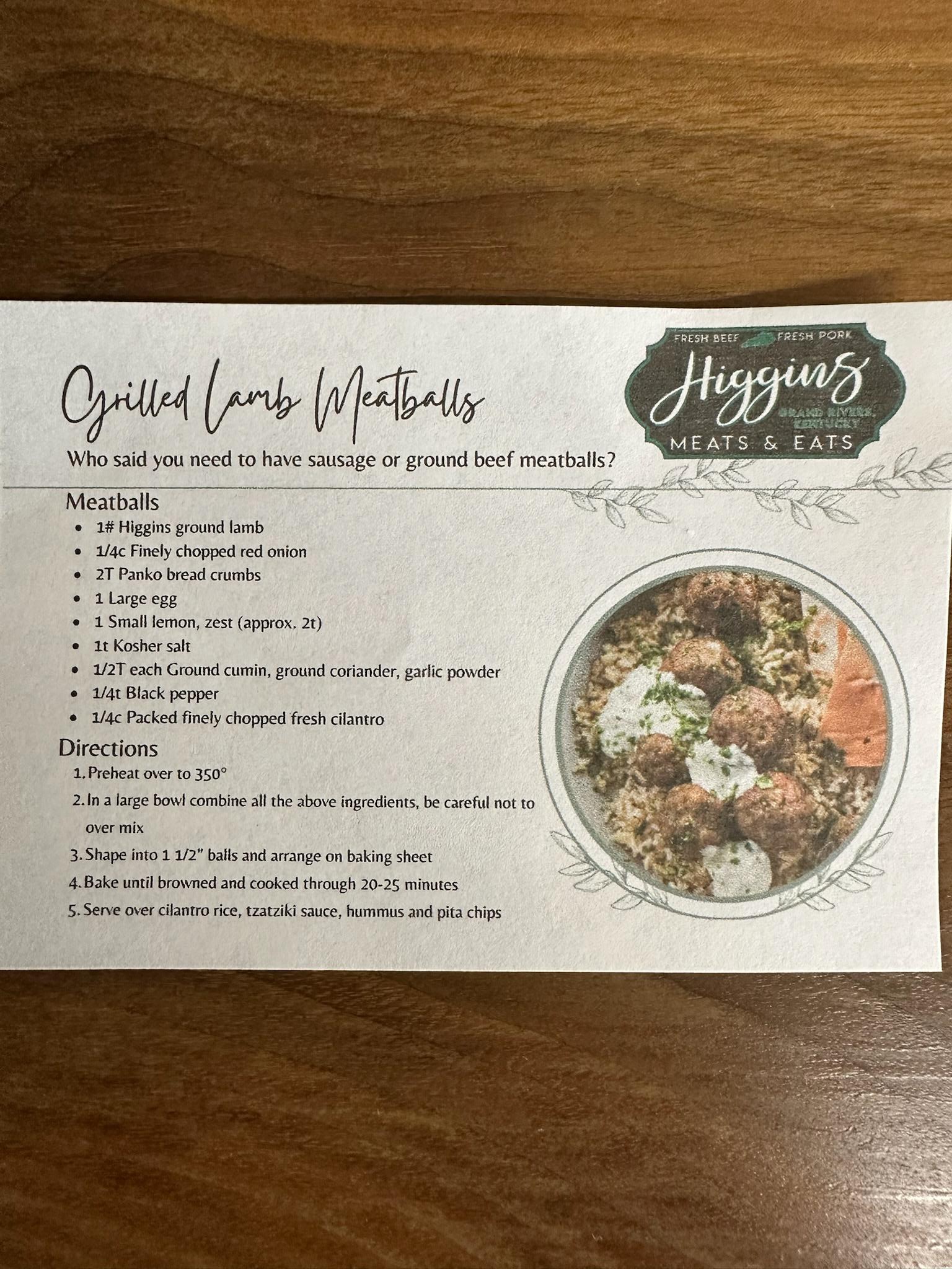 Higgins Meats and Eats Menu