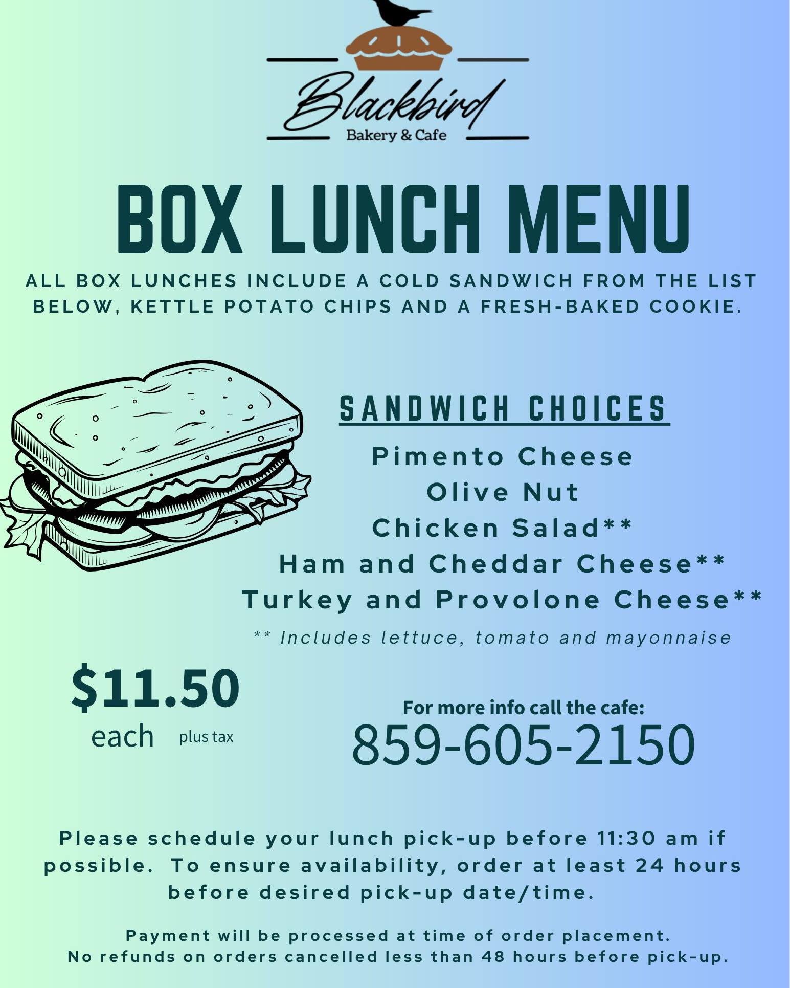Blackbird Cafe Menu