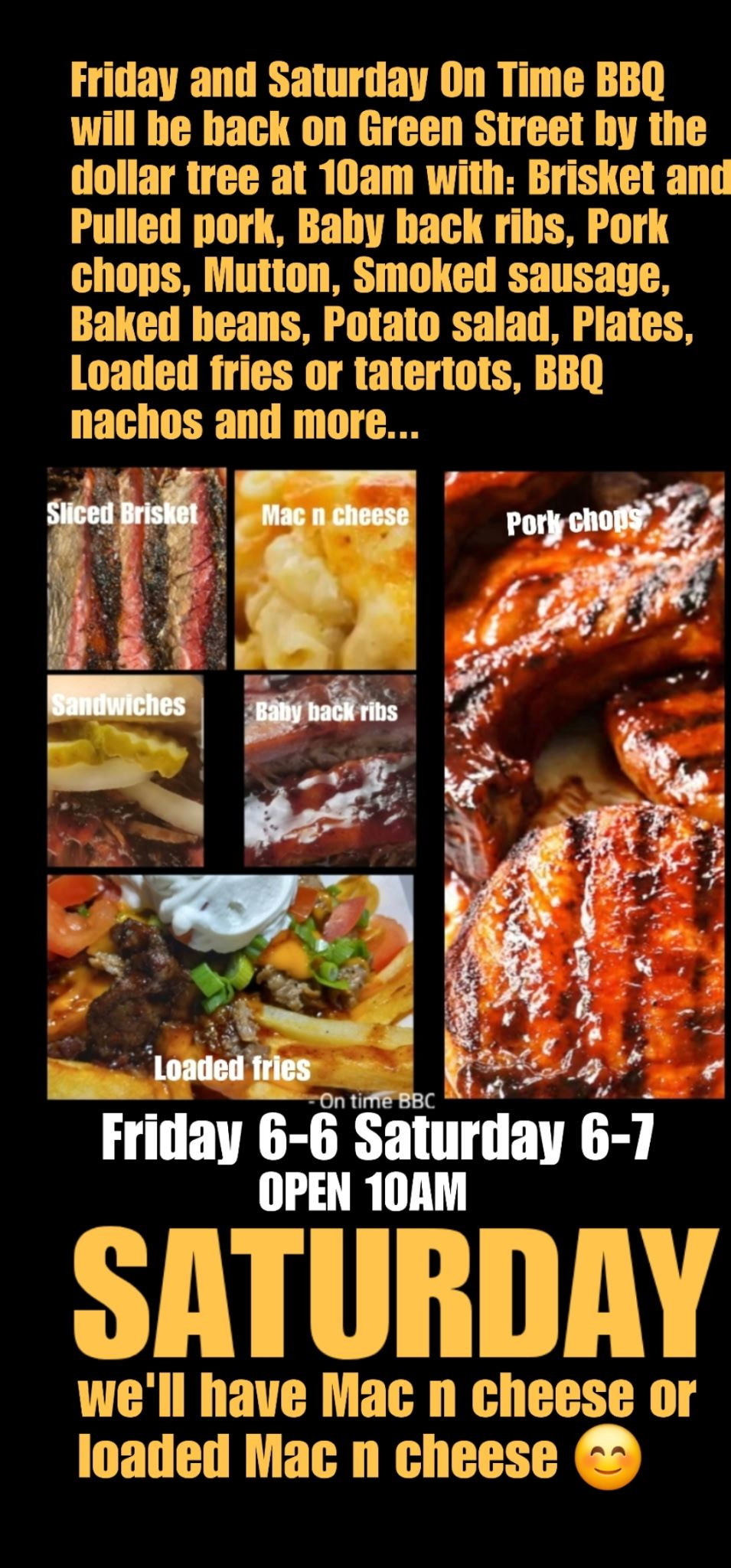 On Time! BBQ Concession LLC. Menu
