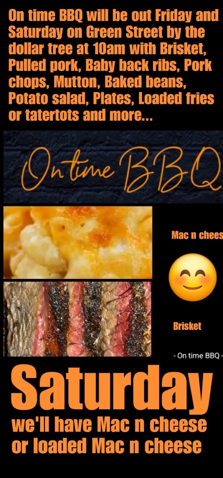 On Time! BBQ Concession LLC. Menu