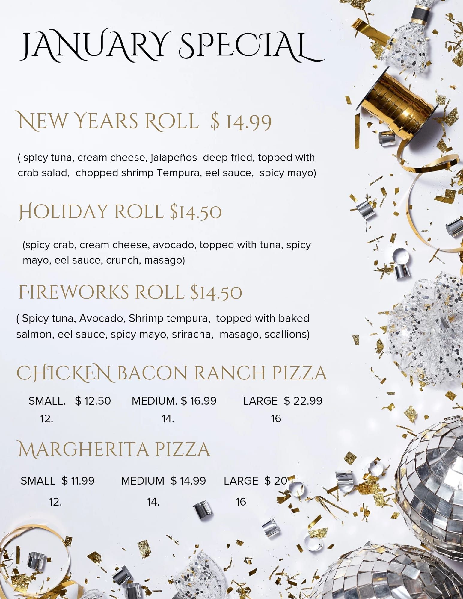 Crust and Roll Pizza&Sushi Menu