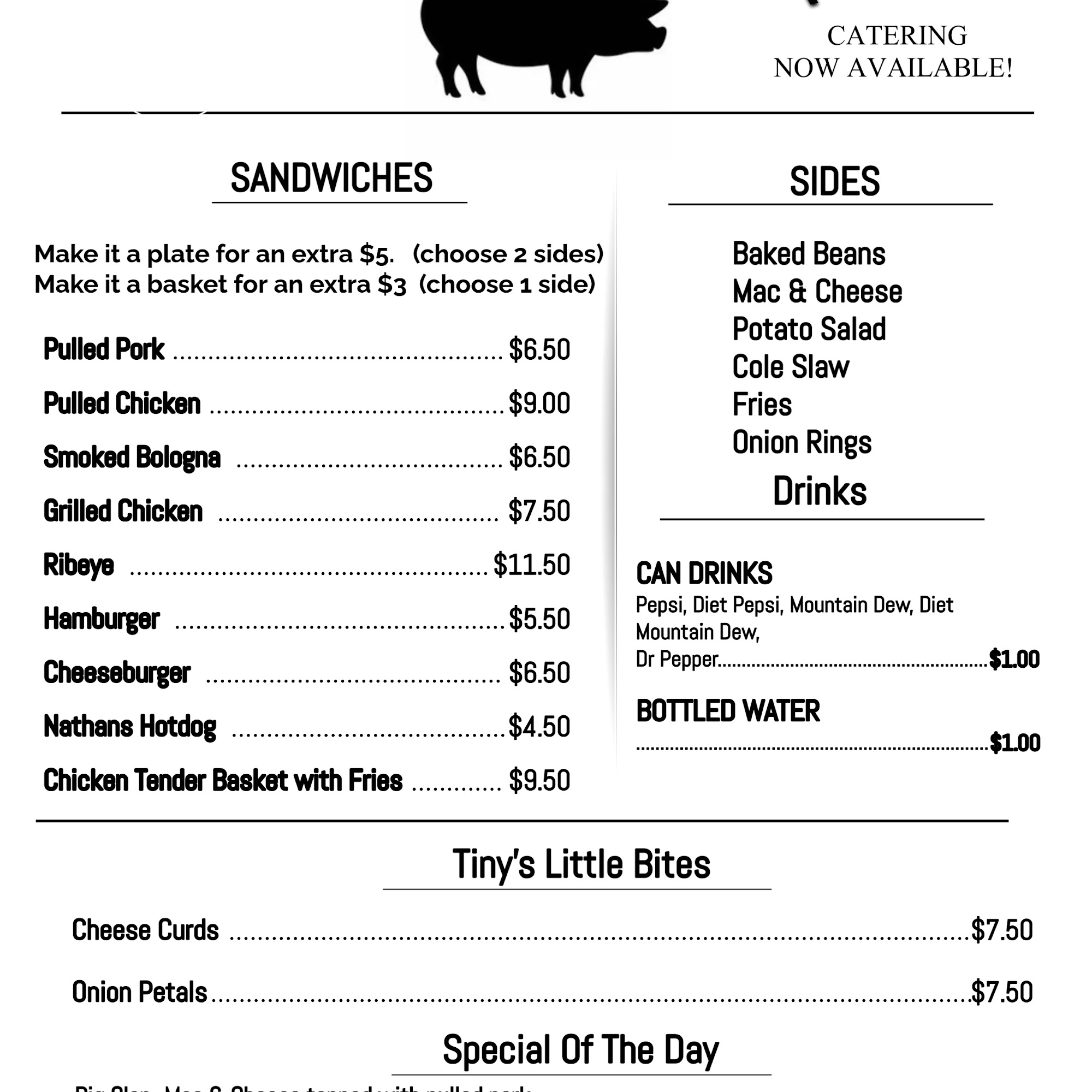 Tiny’s BBQ Food Truck Menu